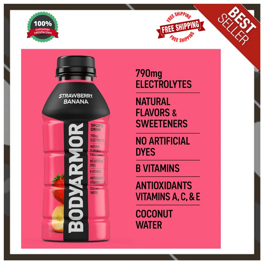 BODYARMOR Sports Drink Strawberry Banana Electrolyte Hydration 16oz 12 Pack