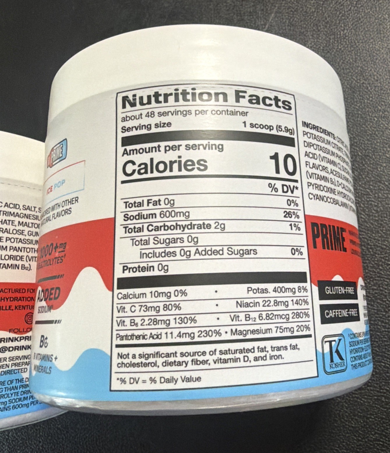 2-Prime Rapid Rehydration Electrolyte Powder Ice Pop 9.9oz 48 Srvgs Exp 2/28.