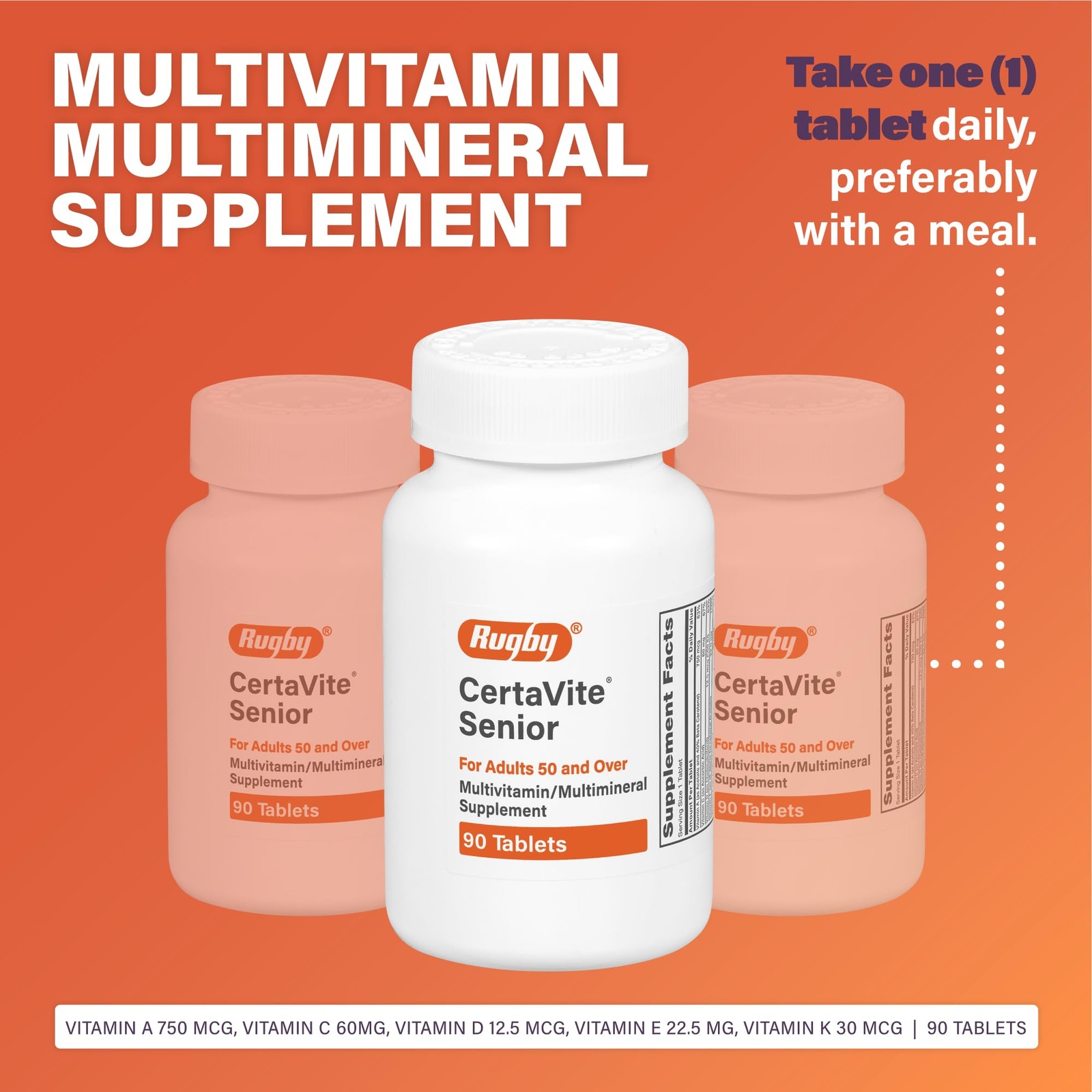 Rugby CertaVite Senior Multivitamin/Multimineral 90 Count (Pack of 1), Silver