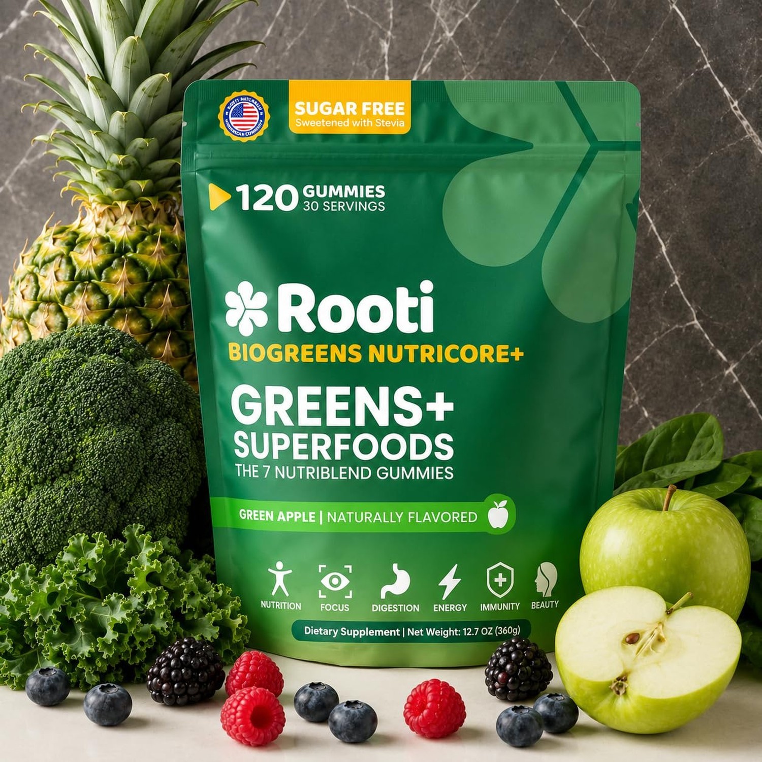 Natural Supergreens Multivitamin Gummies, Adaptogens, Pre & Probiotics, Fiber…