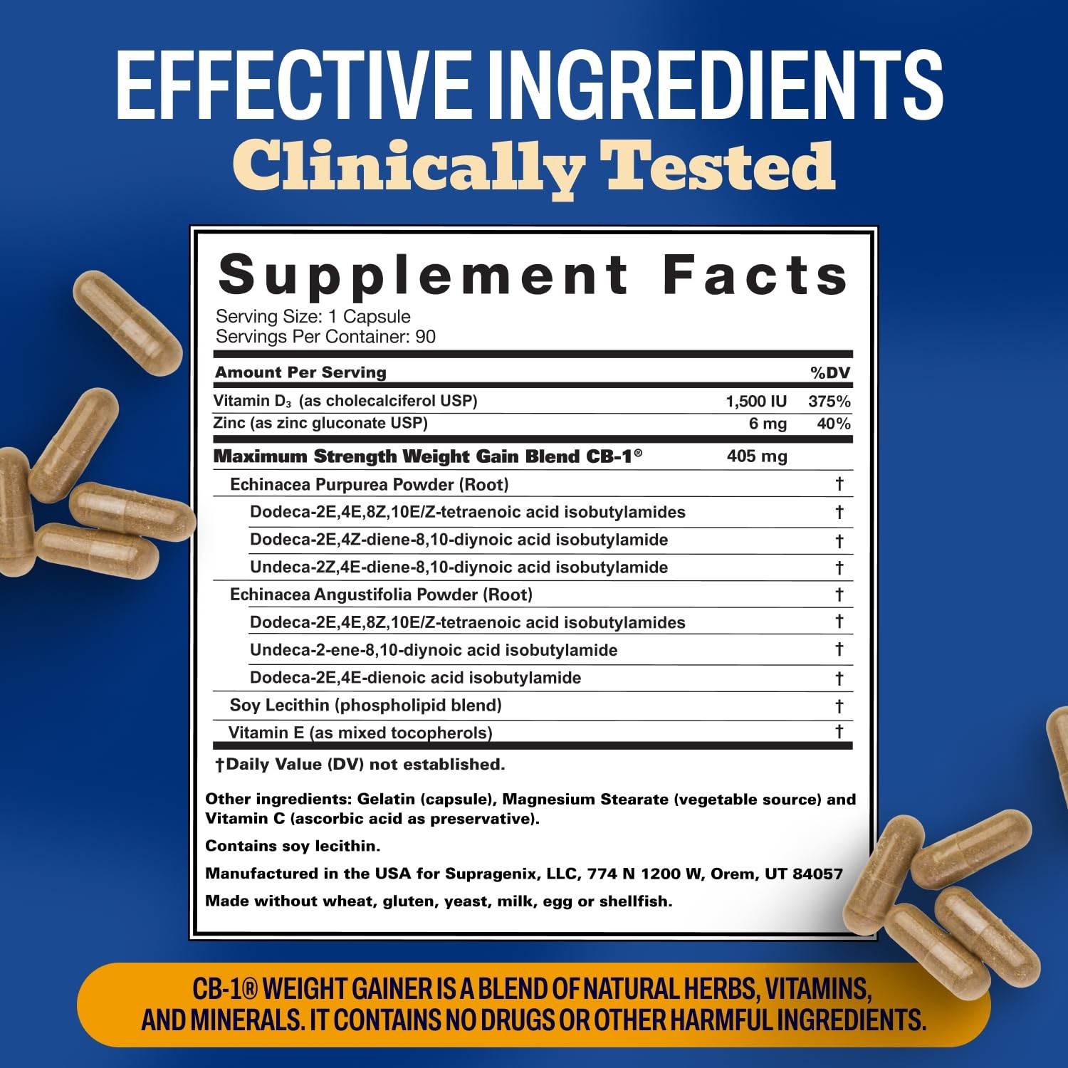 Supragenix CB-1 Weight Gainer Pills (90 Count) | Weight Gain Support for Wome…