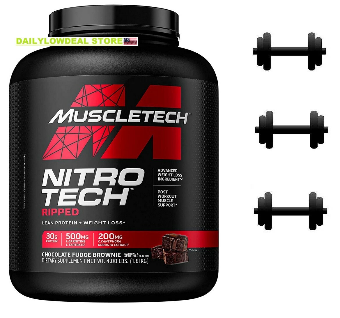 Muscletech, Nitro Tech Ripped Ultimate Protein Chocolate Fudge Brownie 4 lbs