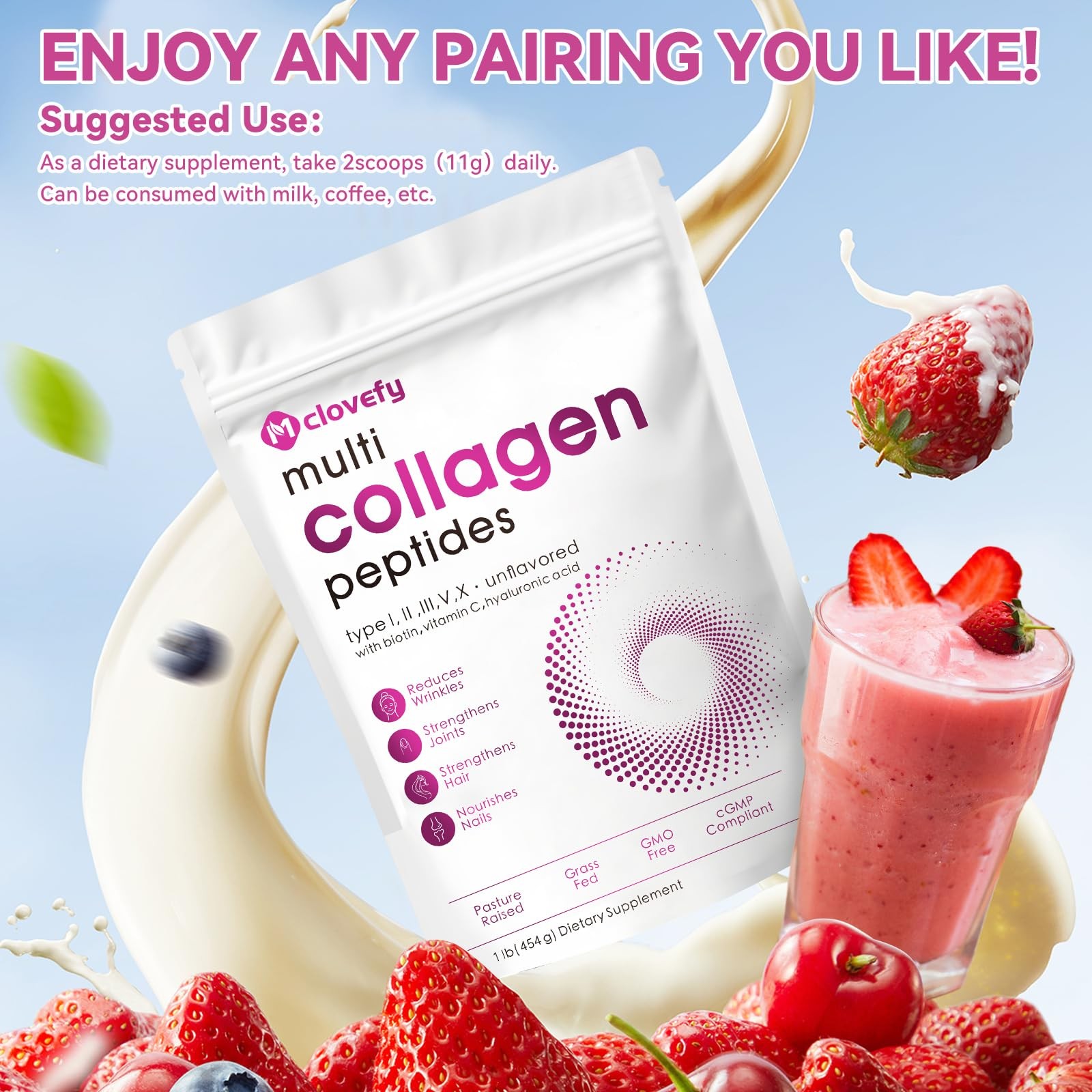 Mclovefy Multi Collagen Peptides Powder, 16 Oz (41 16 Ounce (Pack of 1)
