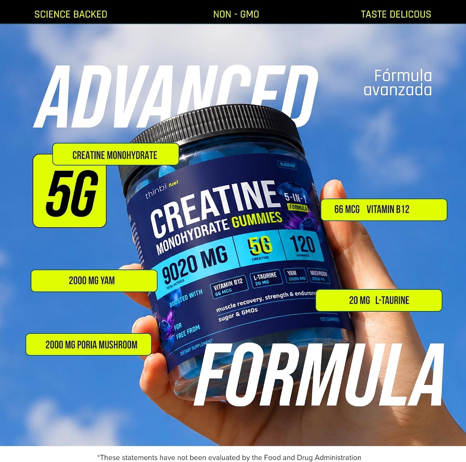 Blueberry Creatine Gummies 5 in 1 Formula for Muscle Recovery Strength Endurance