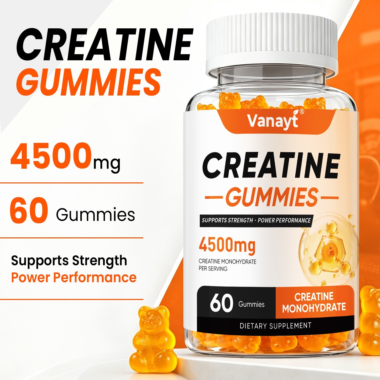 4500mg Creatine Monohydrate Gummies Workout Performance Muscle Recovery 60 Gummy