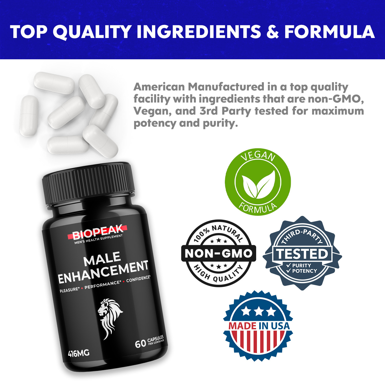 (5 Pack) Biopeak for Men, Bio Peak Advanced Male Support Pills (300 Capsules)