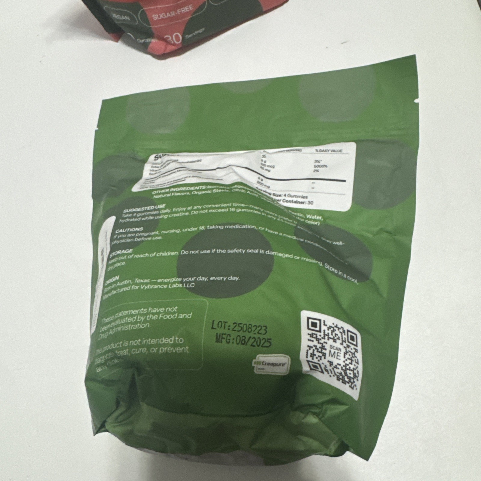 Vybrance Labs Creatine Monohydrate Gummies Green Apple Vegan (Lot of 3)