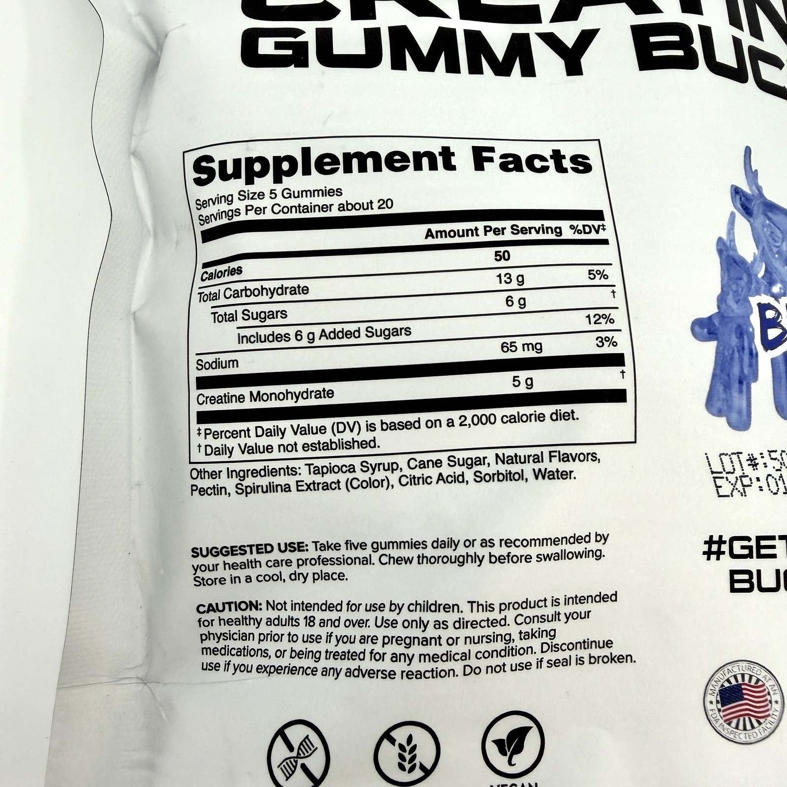Bucked Up Creatine Gummy Bucks Blue Blast 17.4oz 20 Servings Best By 01/27 NEW
