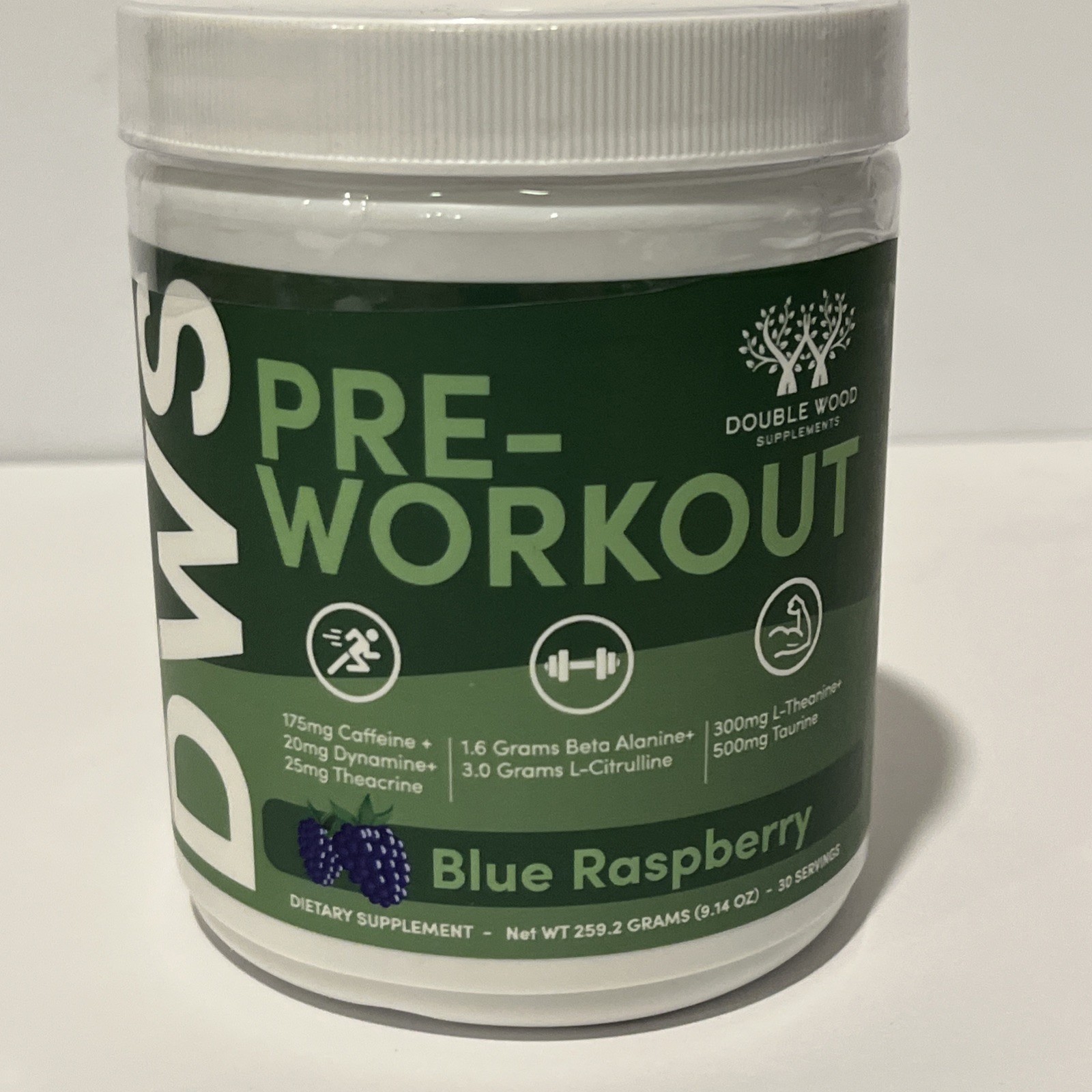 Double Wood Supplement Pre Workout Powder Flavor Blue Raspberry. EXP : 12/27