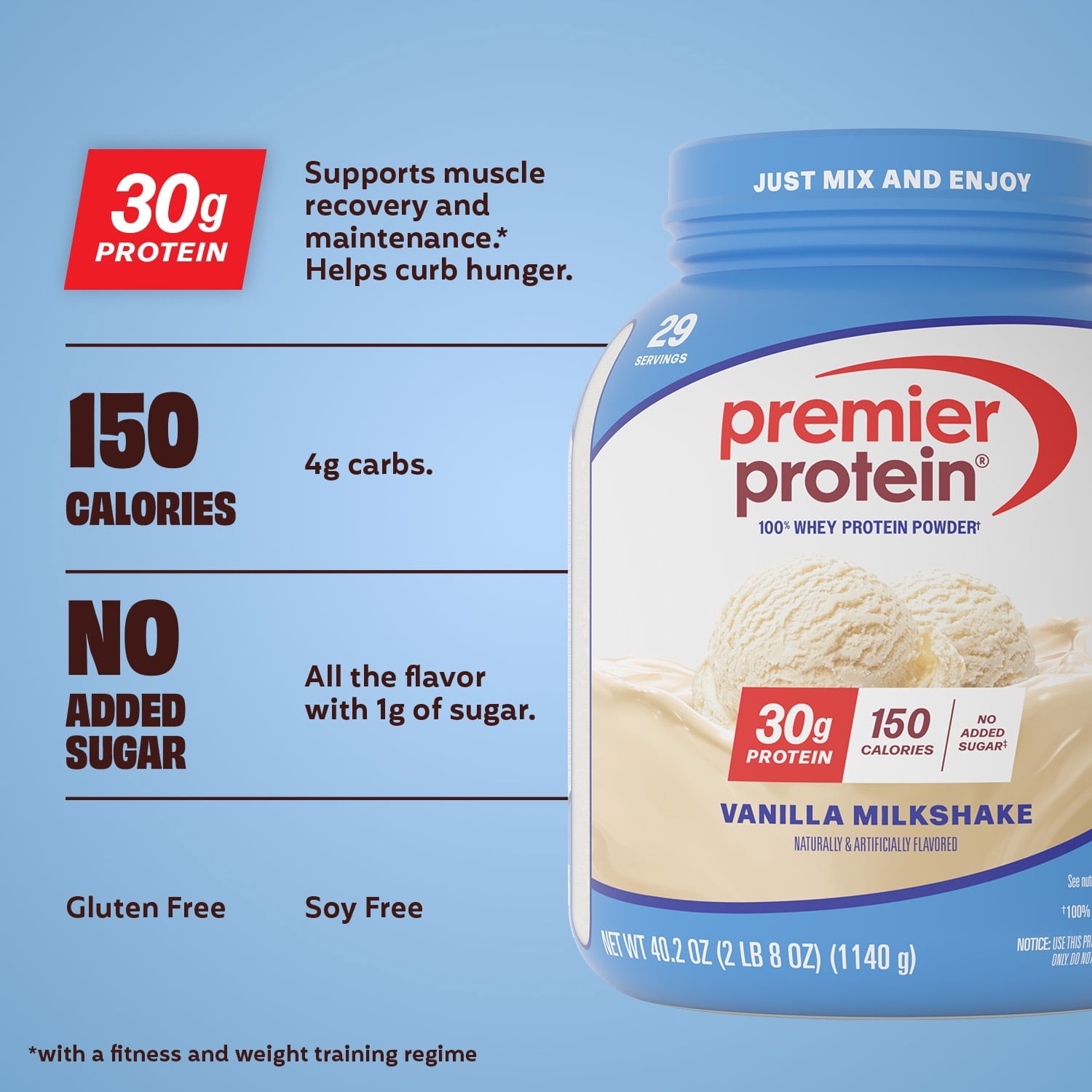 Premier Protein 100% Whey Protein Powder, Vanilla Milkshake, 30g Protein