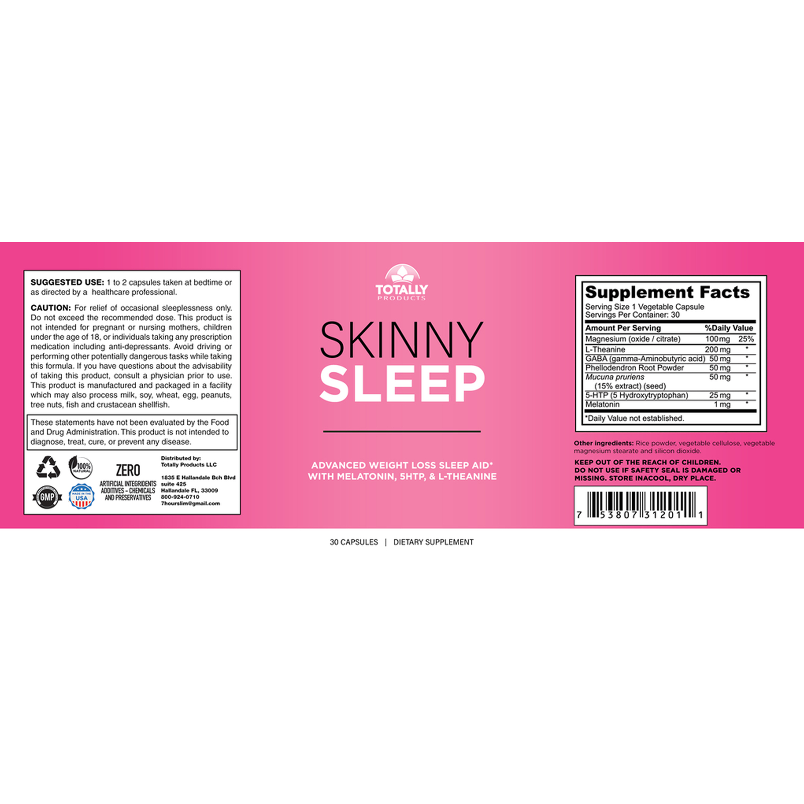 Skinny Sleep Support Weight Management & L-Glutamine Muscle Supplement 60 Caps