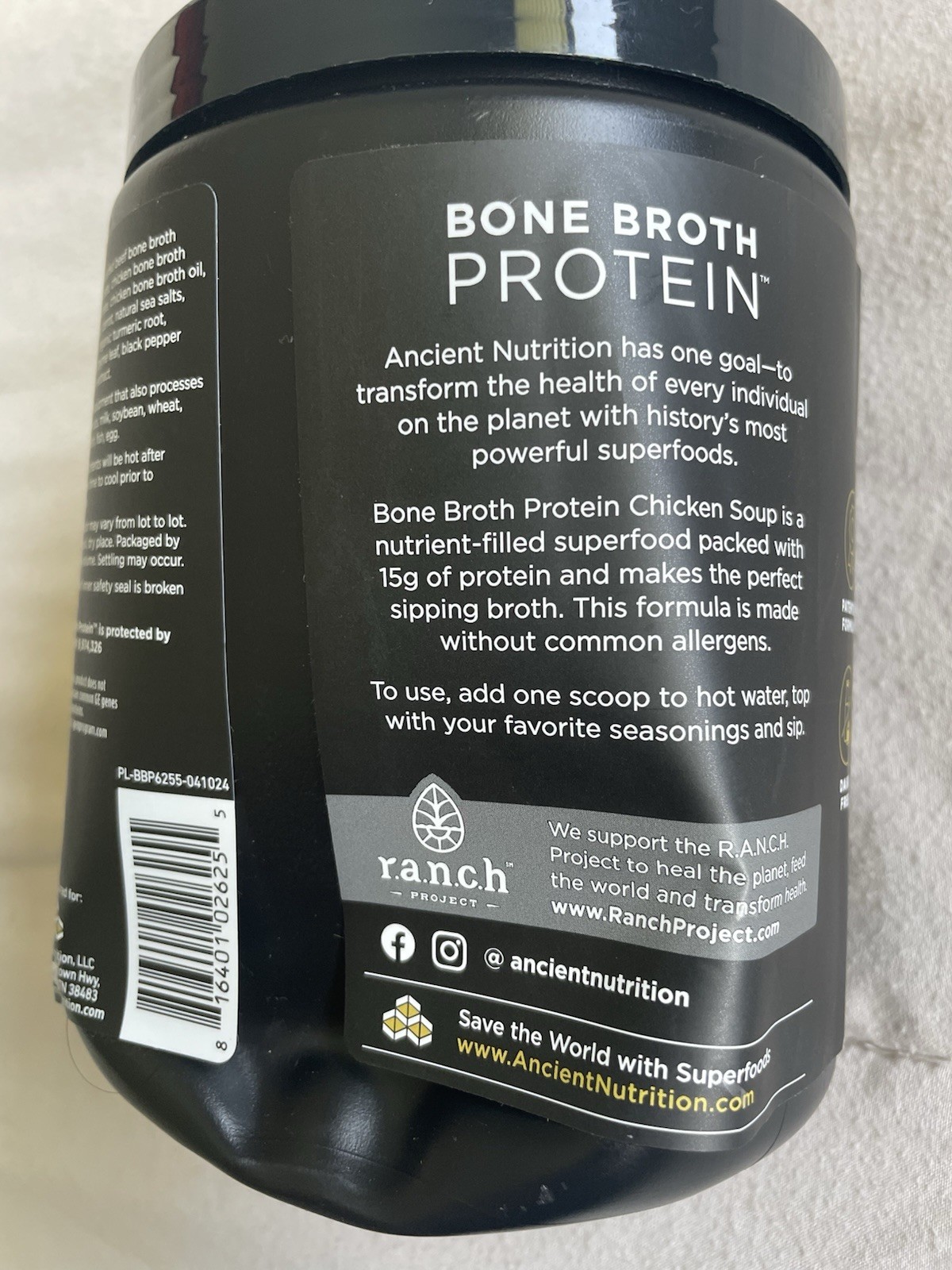 Ancient Nutrition Bone Broth Protein Powder Chicken Soup 11.4 oz 15 Servings