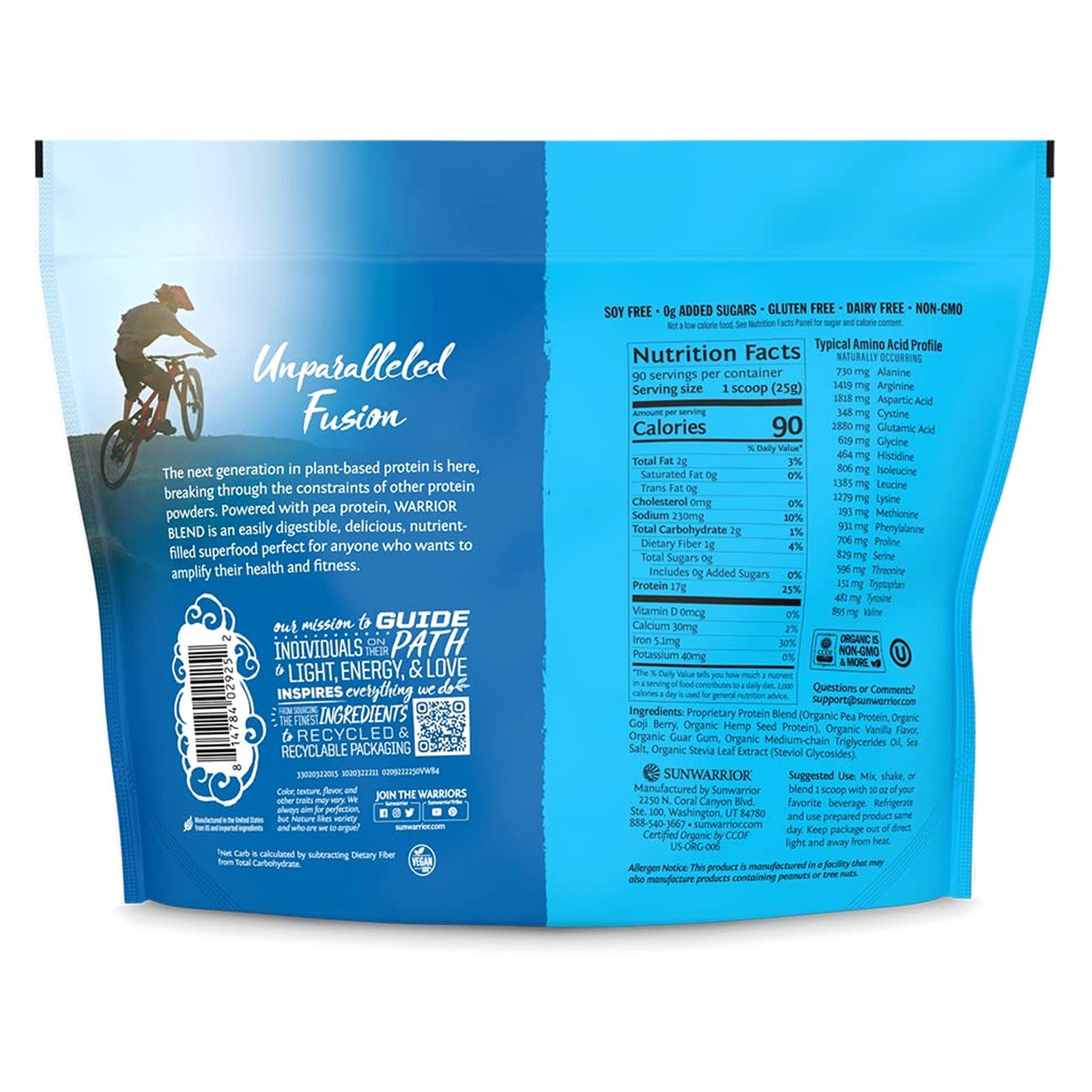 Sunwarrior Organic Vegan Protein Powder Vanilla w BCAA & Hemp Seed Blend 90 serv