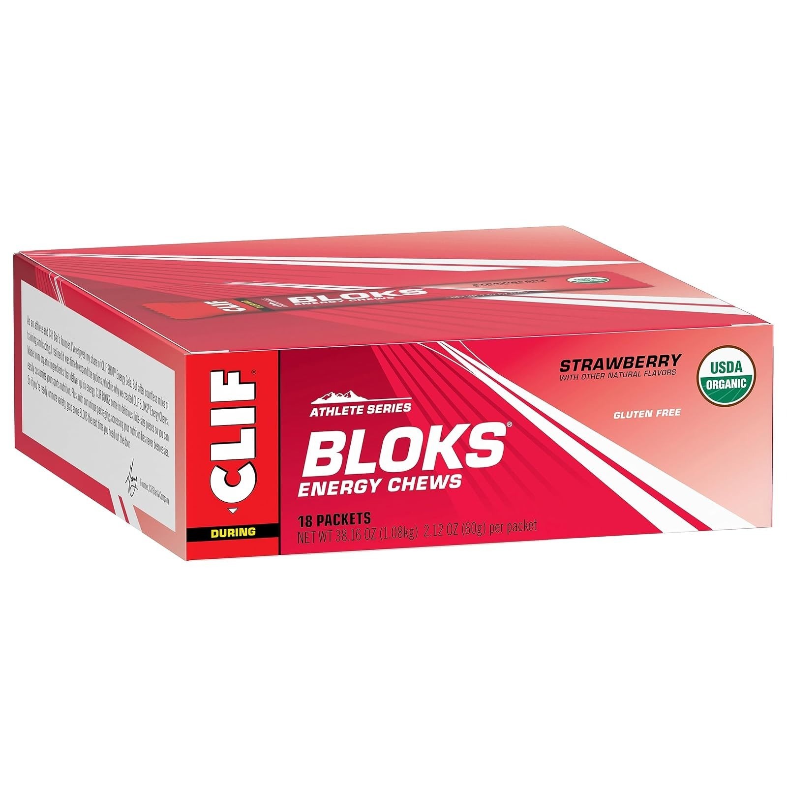 CLIF BLOKS Strawberry Flavor Energy Chews – Plant Based, Non-GMO, 18 Count