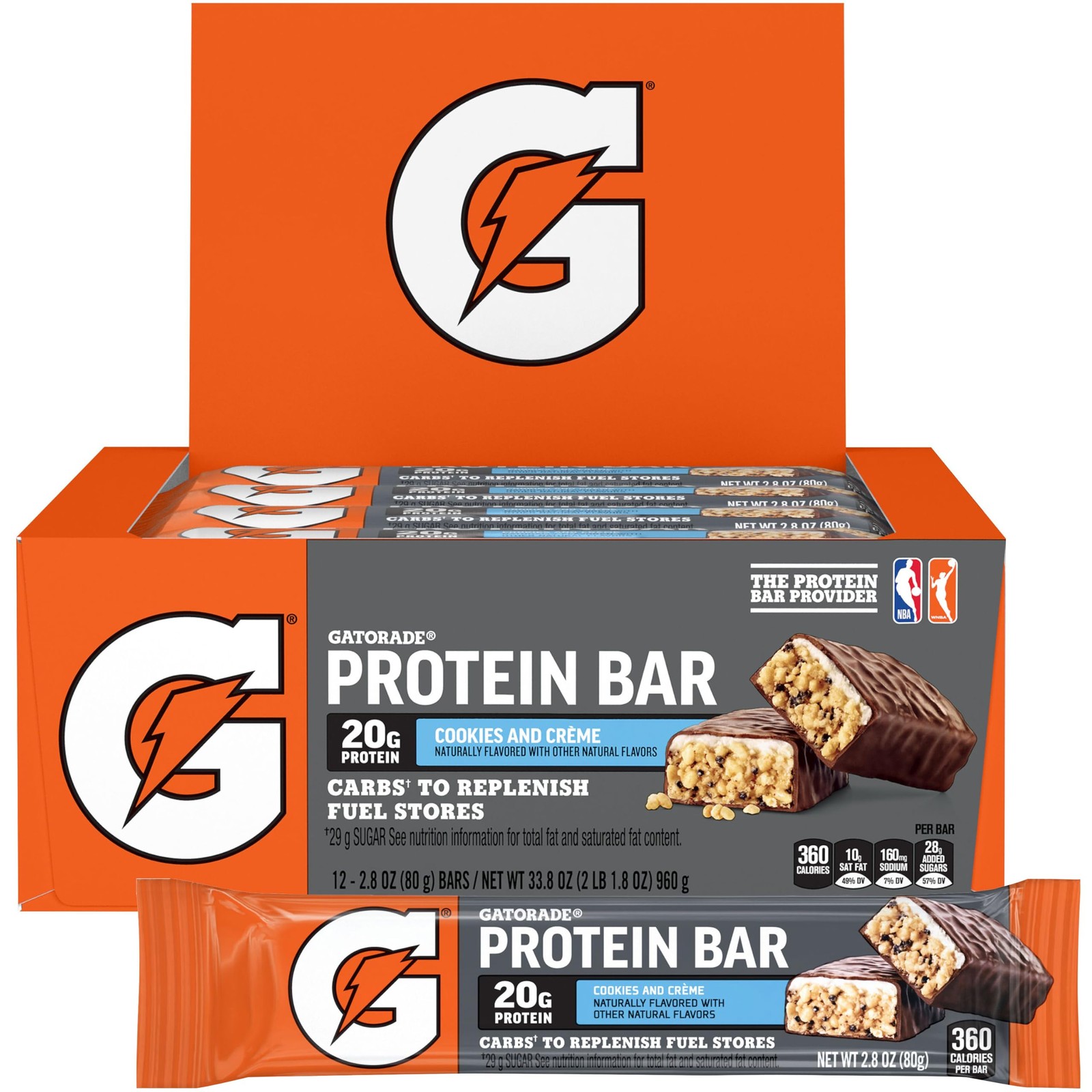 Gatorade Whey Protein Bars, Cookies & Crème, 2.8 oz Ounce (Pack of 12)