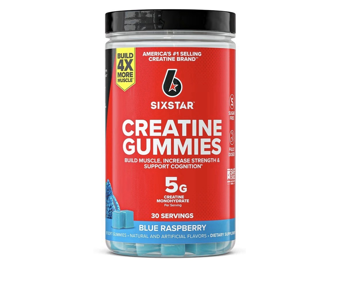SIXSTAR Creatine Gummies Sugar Free 5g Creatine Monohydrate Blue Raspberry, 90 C