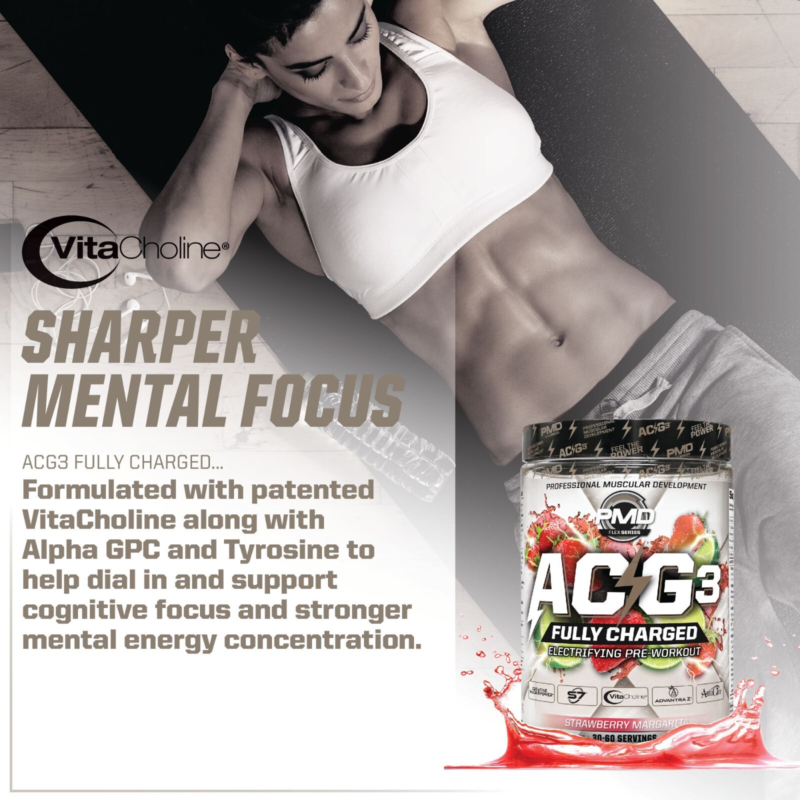 ACG3 Fully Charged- Pre Workout-Drink Mix- Strawberry Margarita (30-60 Servings)