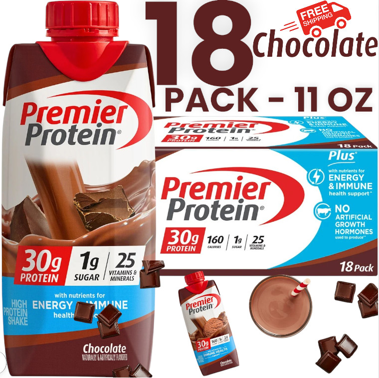 Premier Protein Shake 18 PACK Chocolate 30g High Protein 11 Oz Ea Energ BB:5/26+