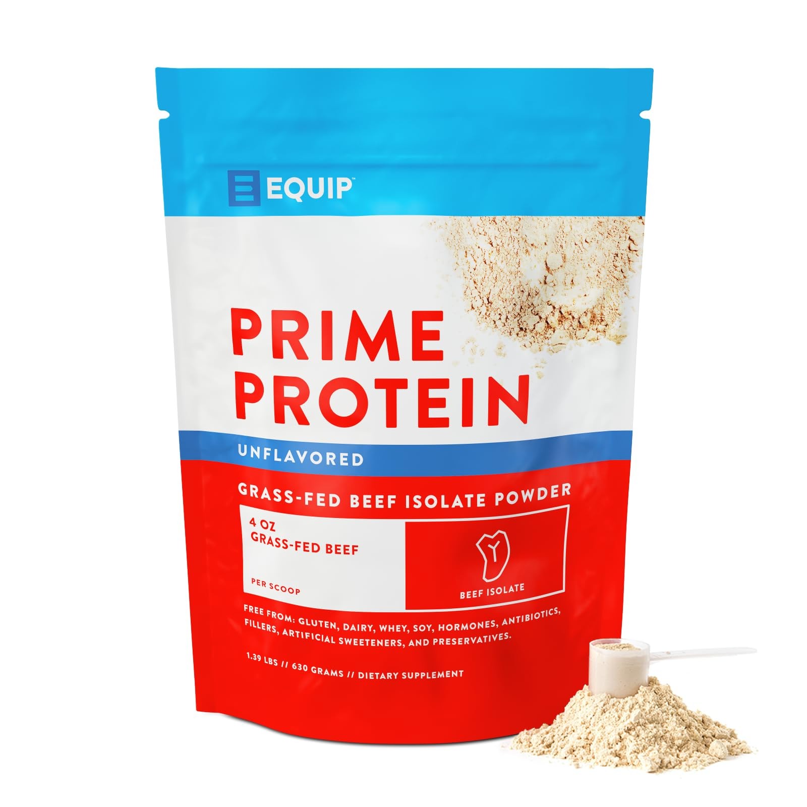 Equip Foods Prime Protein Powder Grass Fed Beef Protein 30 Servings, Unflavored.