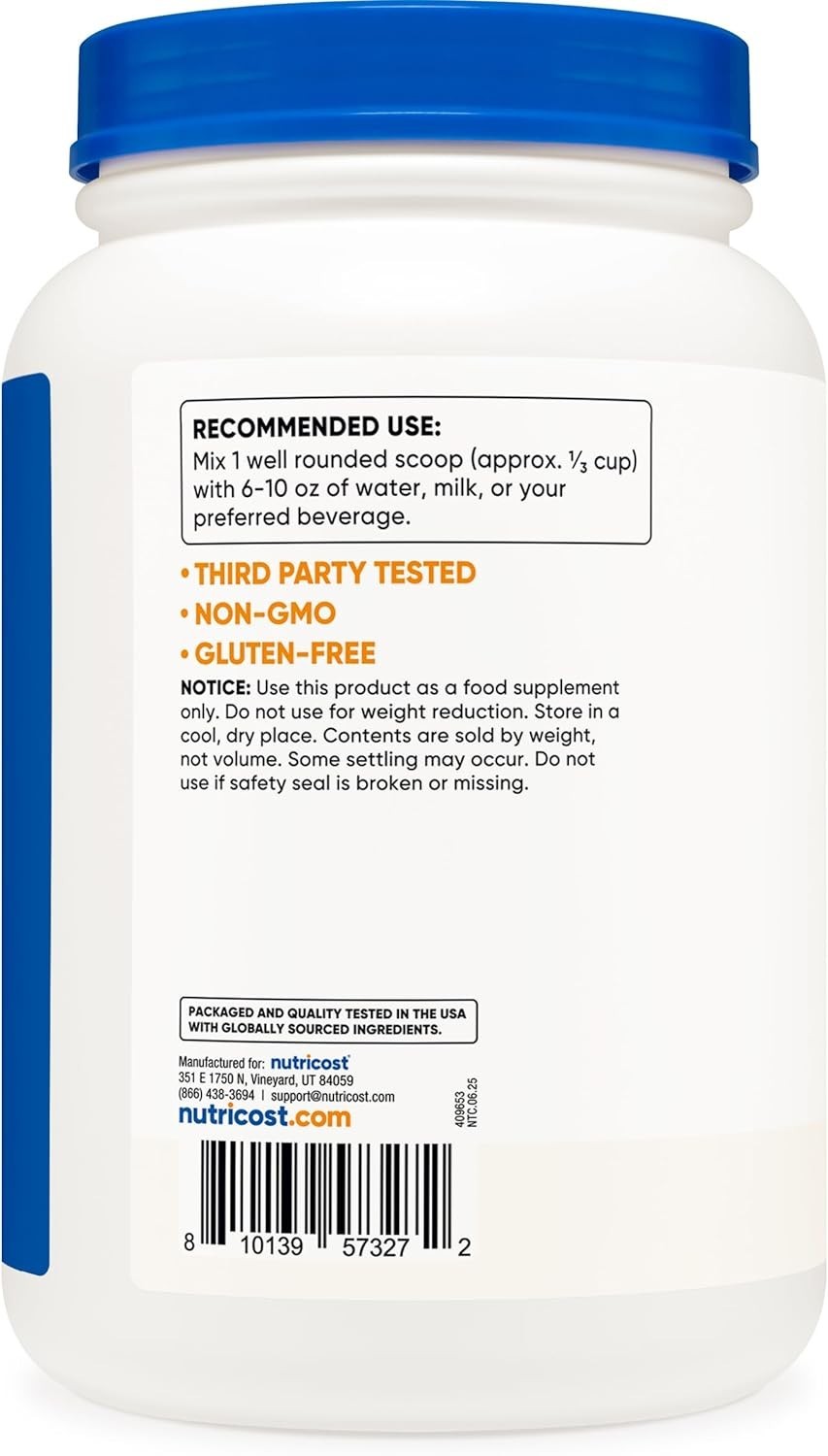 Unflavored Whey Protein Concentrate 2 Pounds – Gluten Free Formula
