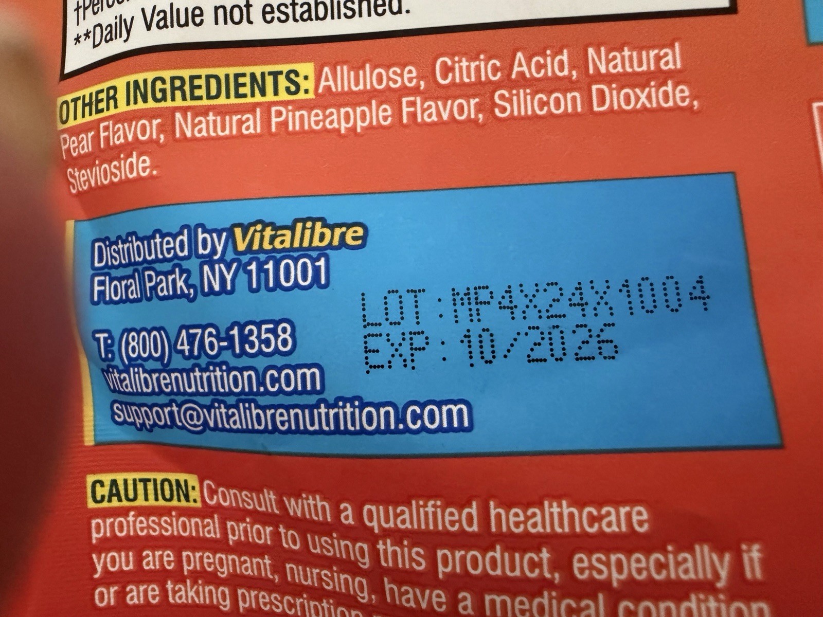 2-Vitalibre Electrolytes Powder Packets 32 Sticks Rapid Hydration Pineapple Pear