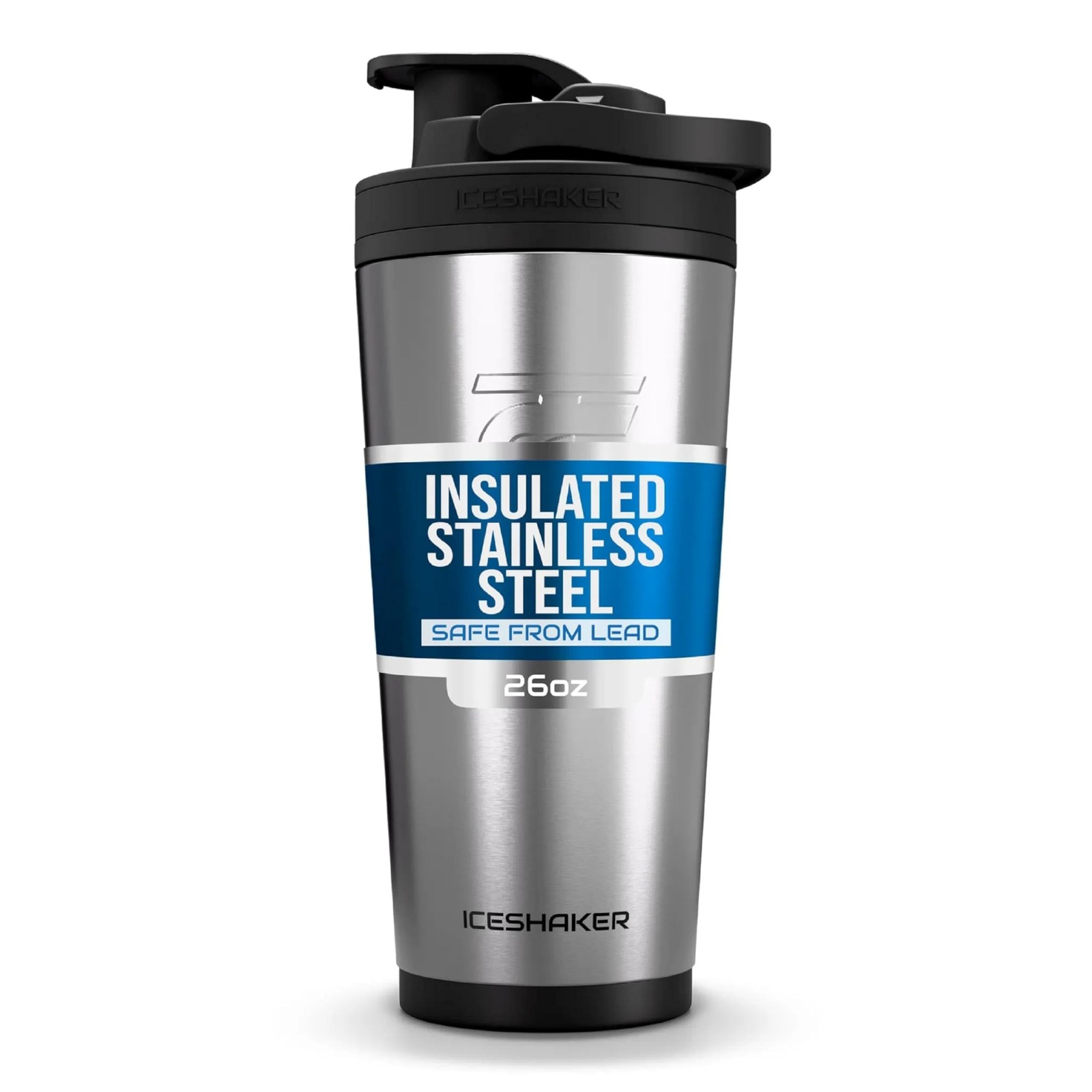Ice Shaker Insulated Stainless Steel Shaker Bottle | 26oz, Stainless Steel | Col