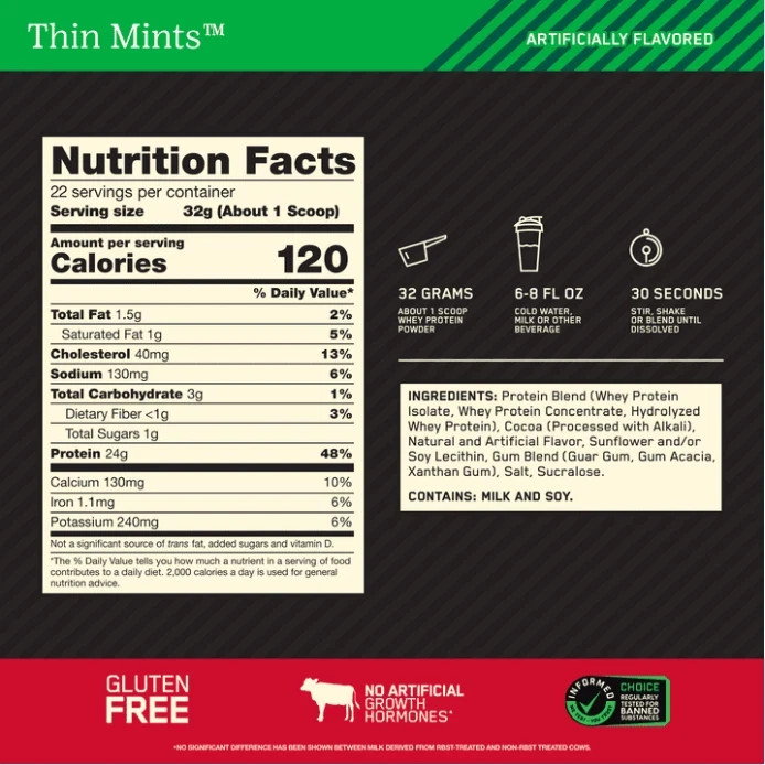 Optimum Nutrition Gold Standard 100% Whey Protein, Girl Scout Thin Mint Cookie