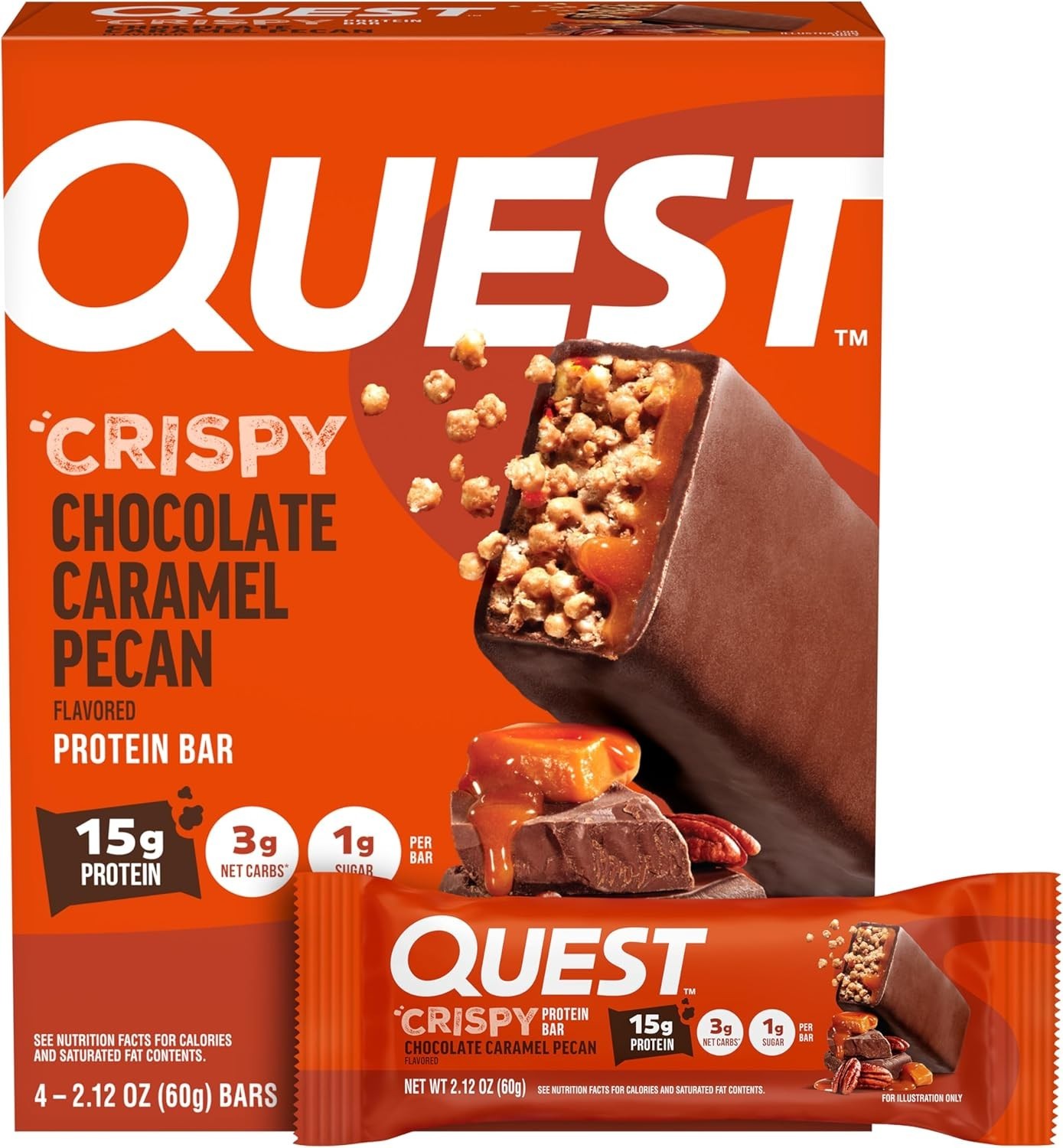Quest Nutrition Crispy Chocolate Caramel Pecan Hero Protein Bar, 15g Protein, 1g