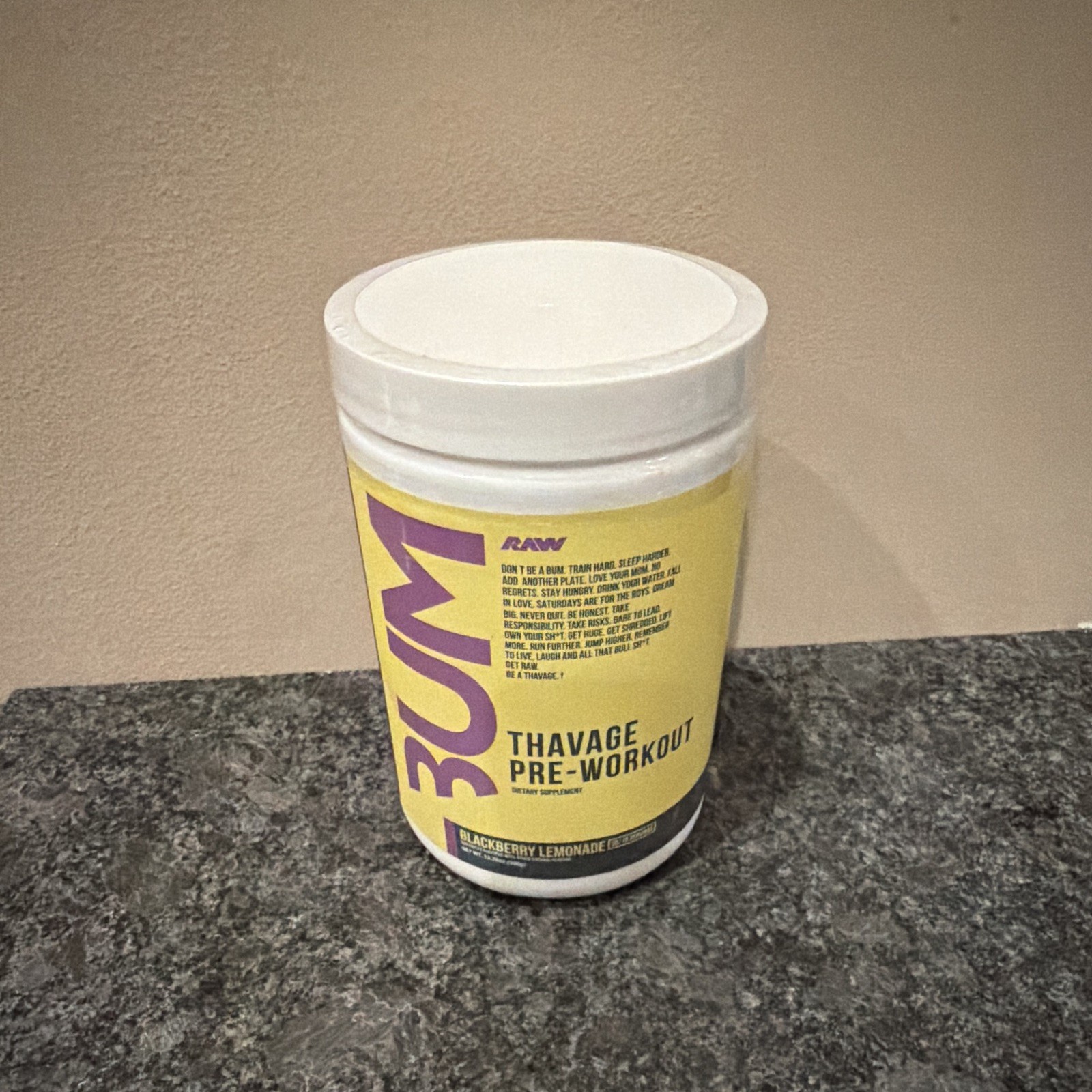 BUM THAVAGE Pre-Workout Powder, Blackberry Lemonade, Gluten-Free Sugar-Free