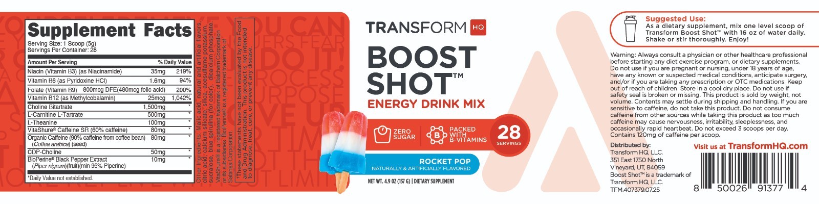 TransformHQ Boost Shot (Rocket Pop) 28 Servings- Powder Supplement