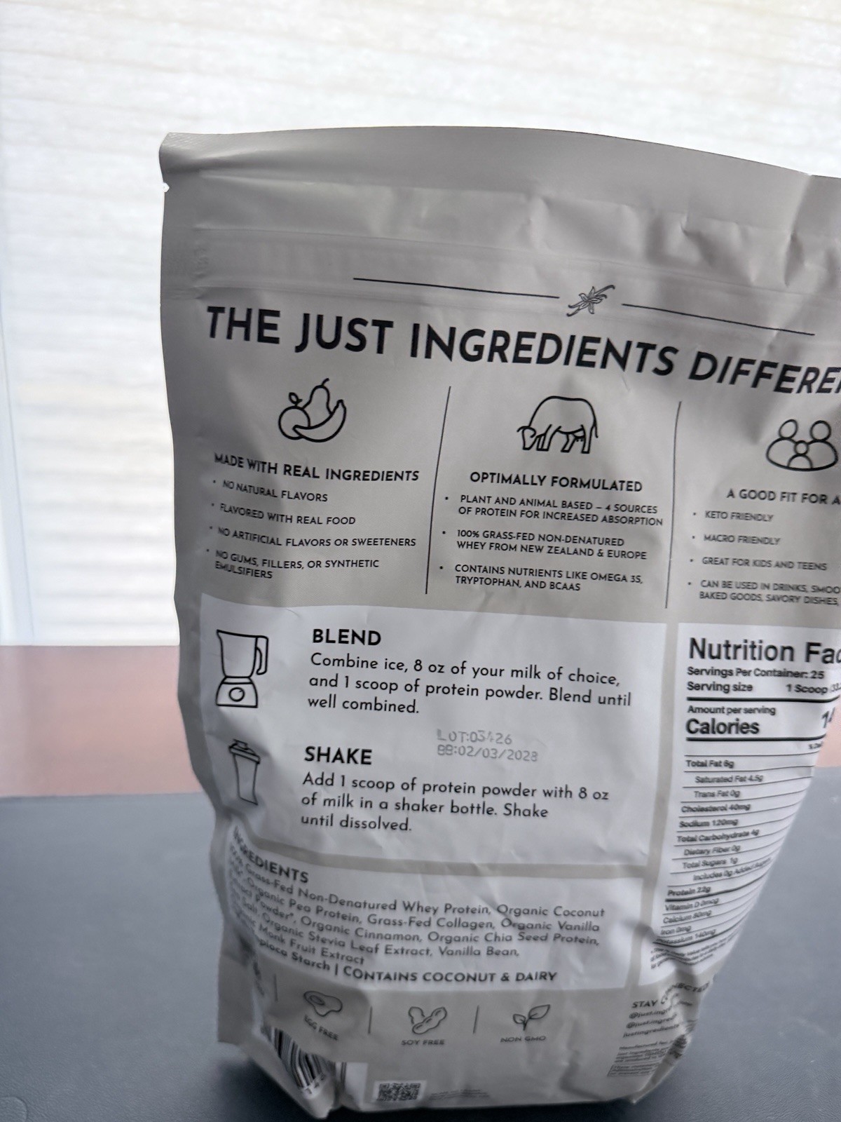 Just Ingredients Vanilla Bean Protein Powder Keto Friendly NSF Certified 1.8 lb