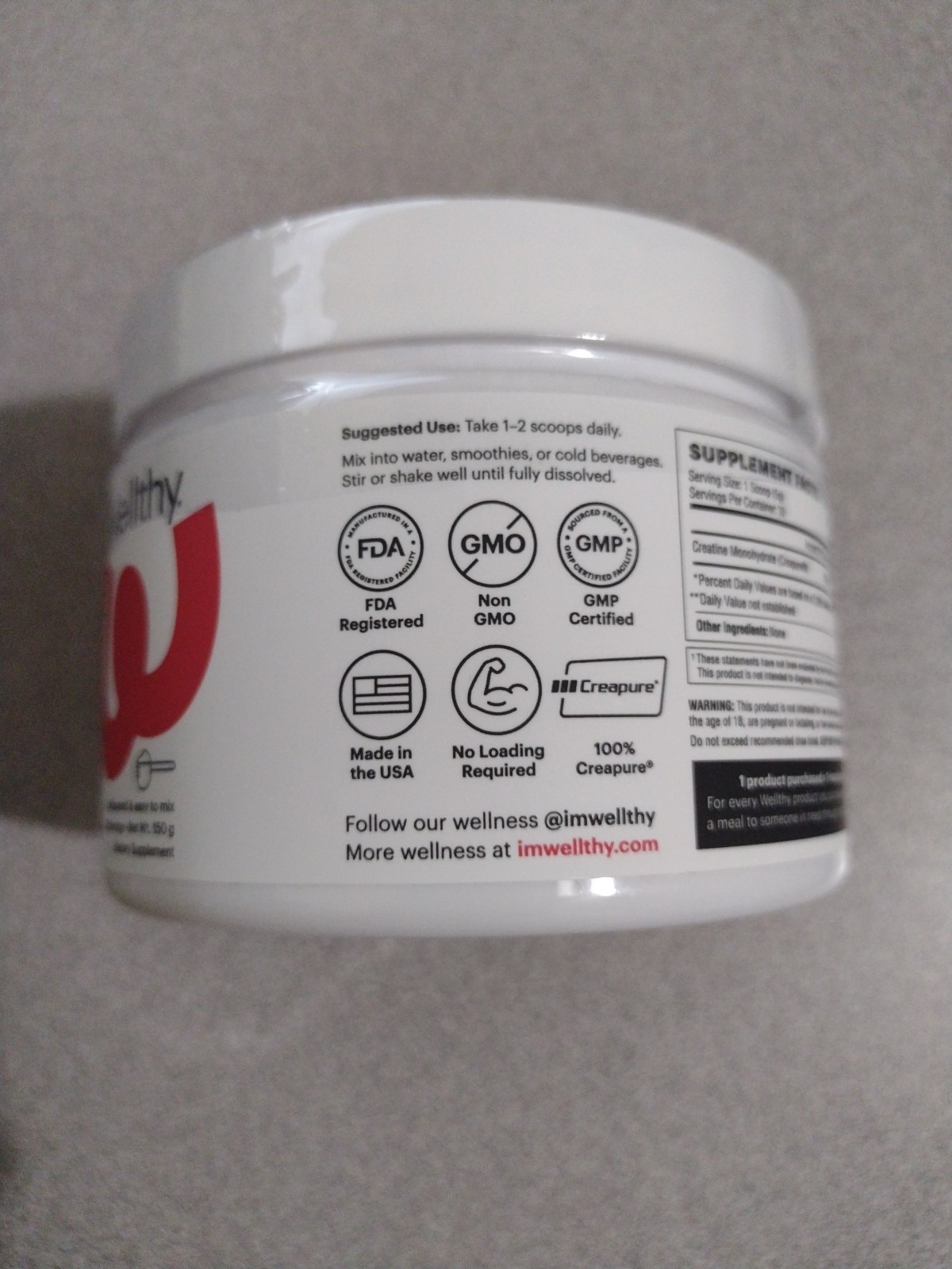 Wellthy Creatine Monohydrate Powder Dietary Supplement 150g (Exp 07/2027)