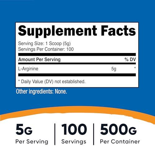 Nutricost L-Arginine Powder 500 Grams (1.1lbs) – Pure L-Arginine Powder – 5000mg