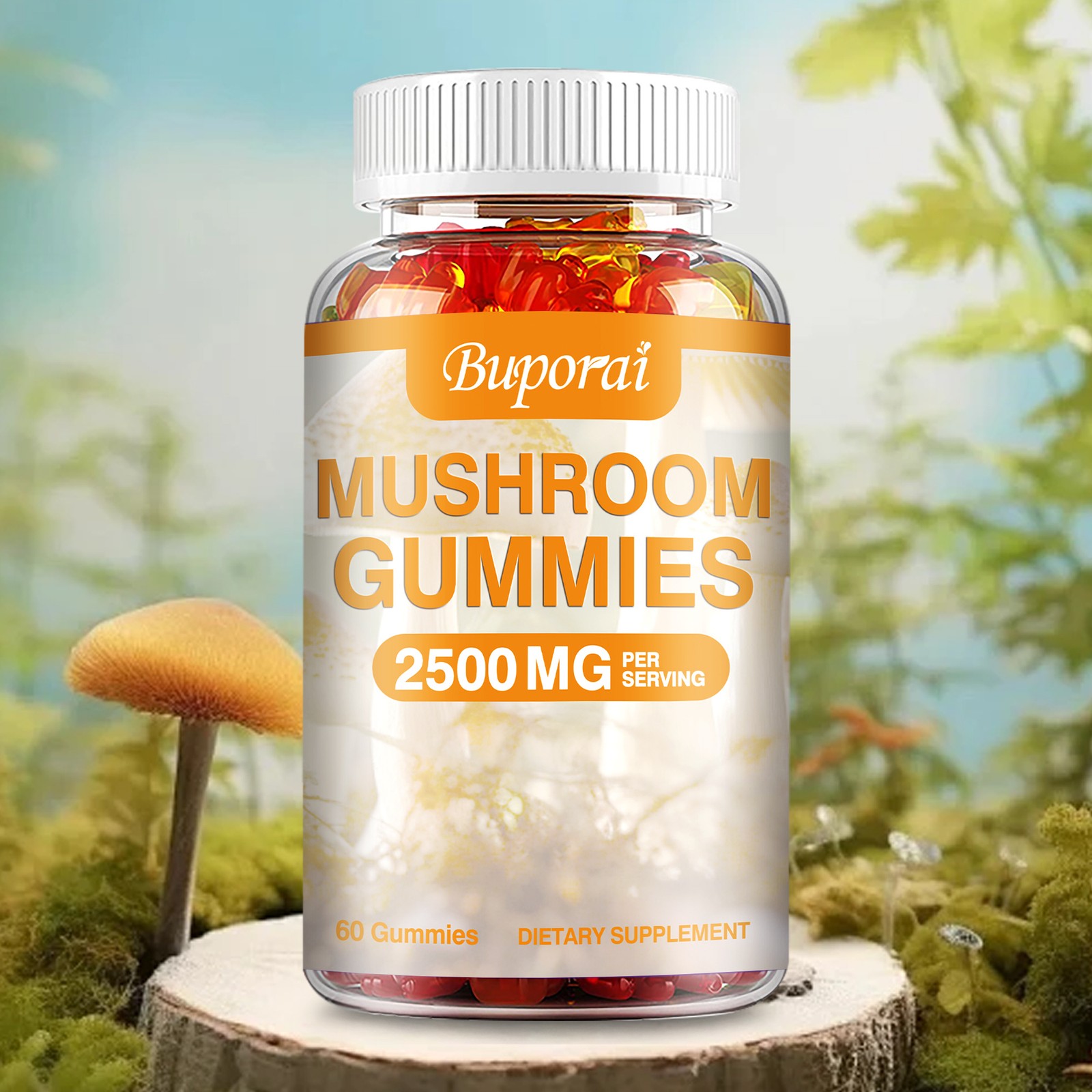 BUPORAI Mushroom Gummies Reishi Cordyceps Maitake Energy 60pcs