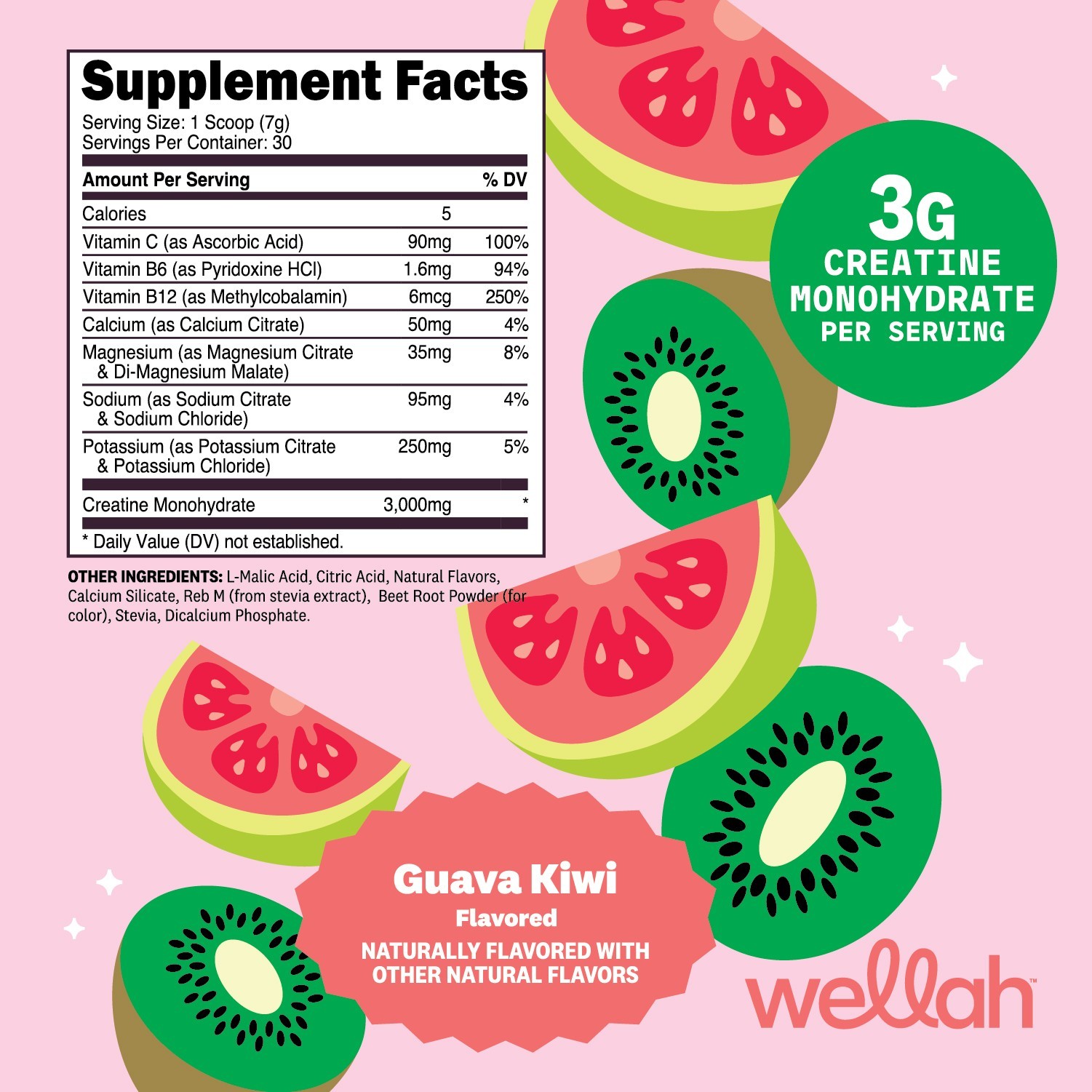 Wellah Creatine + Hydration Powder (Guava Kiwi) 30 Servings – Electrolyte Drink