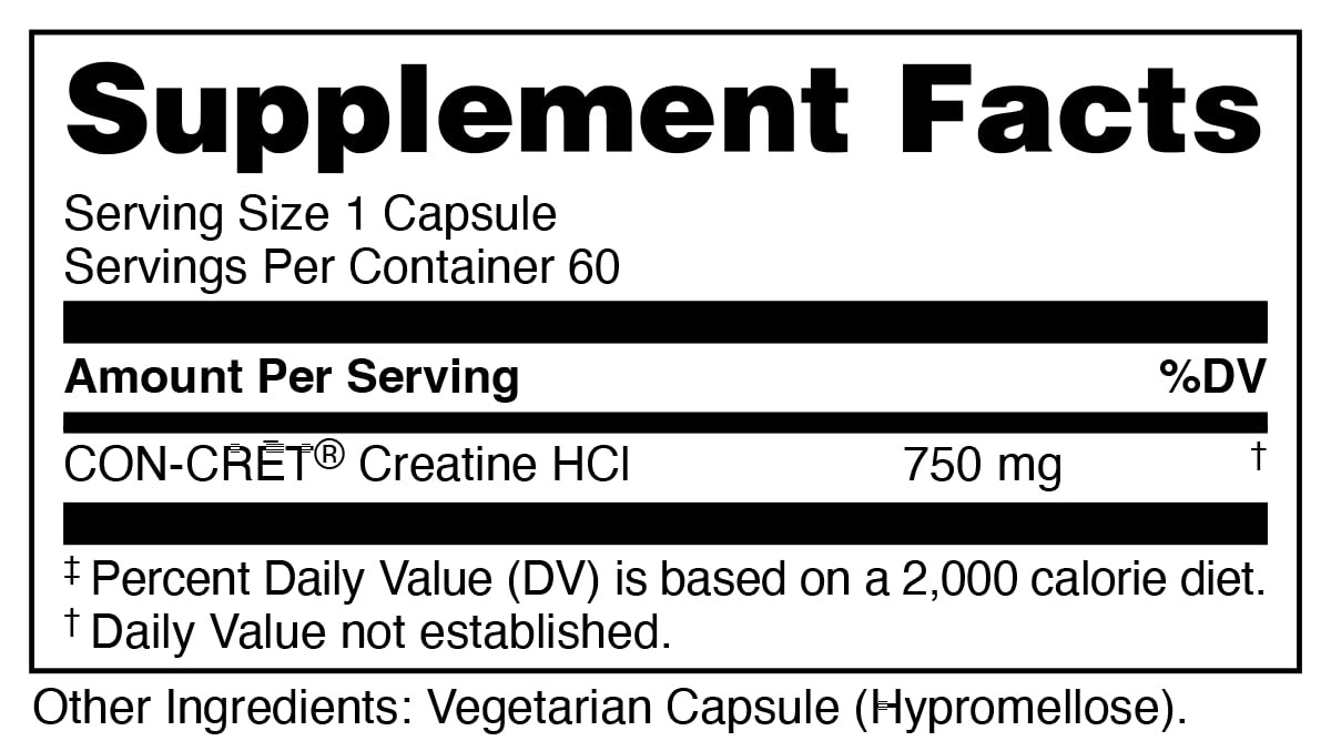 Bucked Up Creatine HCL, 750mg Serving 60 Servings 60 Capsules