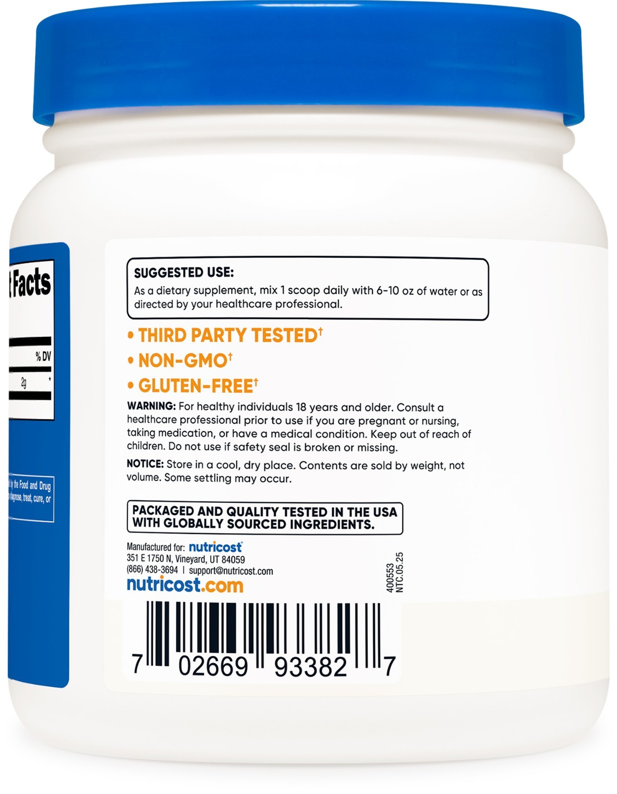 Nutricost Taurine Powder 500 Grams – 250 Servings, 2000mg Per Serving