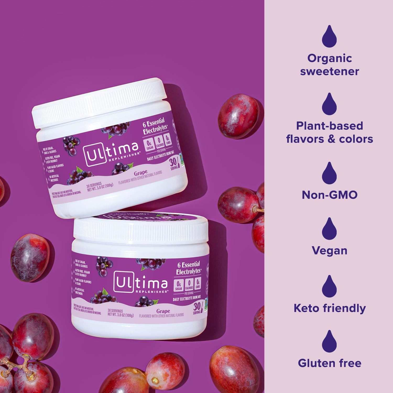 Ultima Replenisher Daily Electrolyte Powder 3.8 Ounce (Pack of 1), Grape