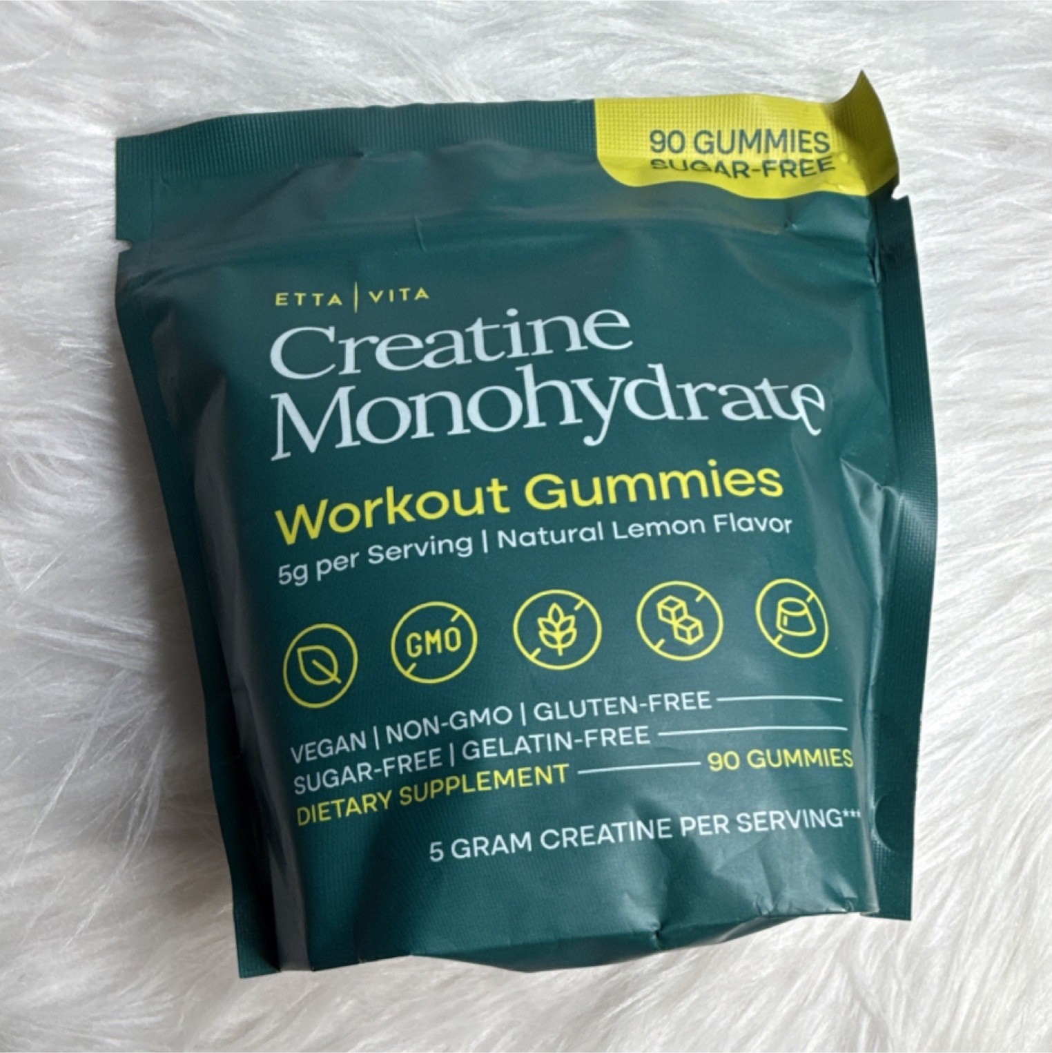 Etta Vita Creatine Monohydrate Gummies 90 Natural Lemon Sugar-Free Vegan Non-GMO