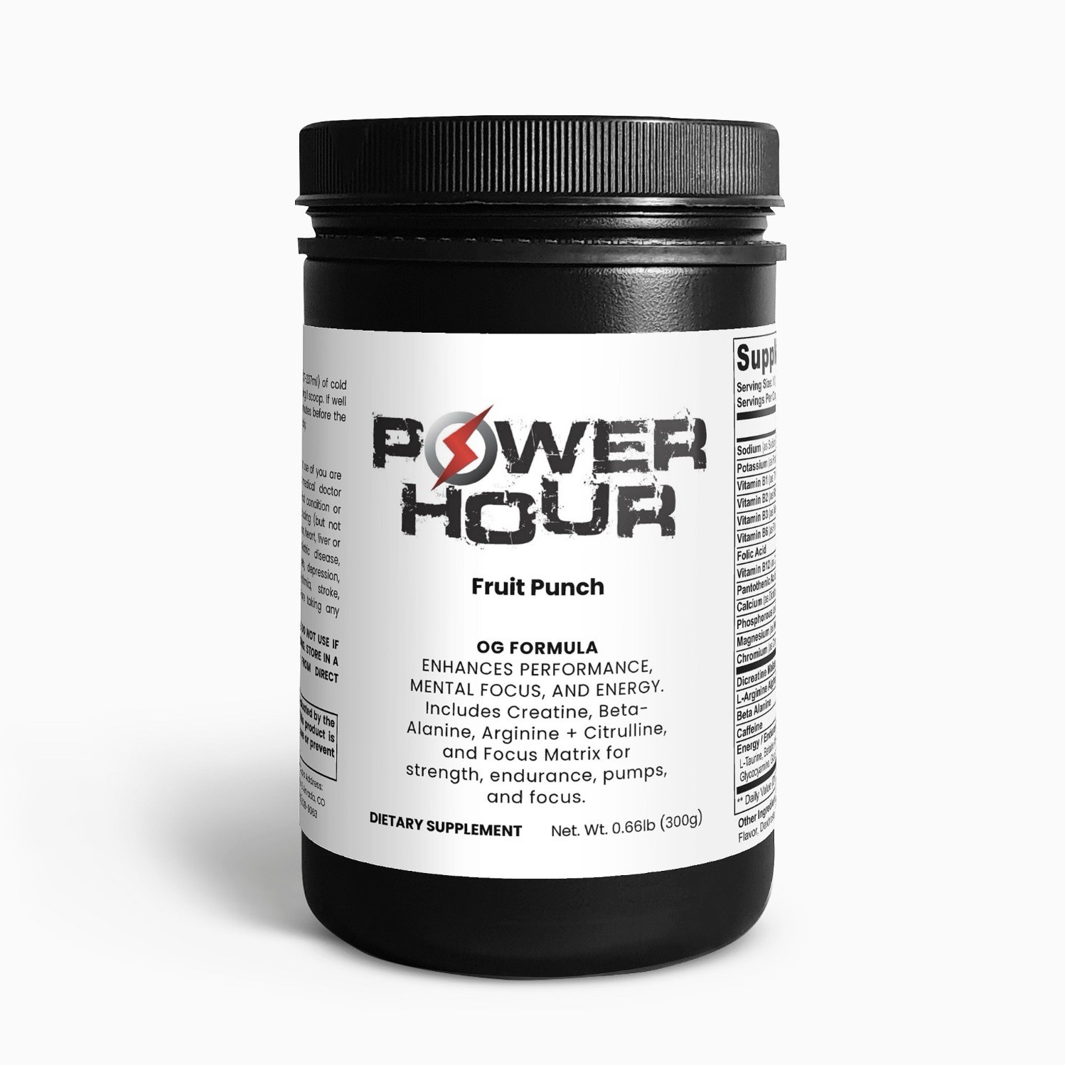 Power Hour Pre Workout Fruit Punch | Energy, Focus, Endurance, Pump |30 Servings