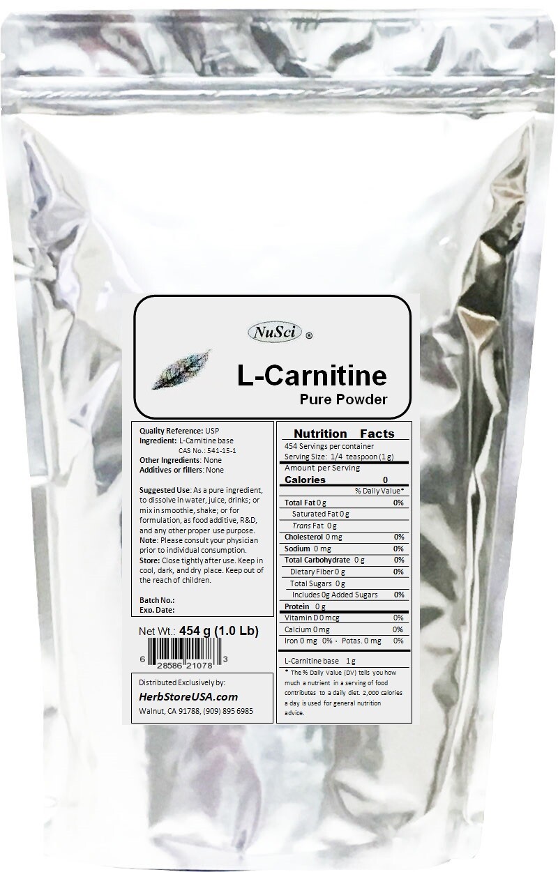 NuSci 100% pure 100g L-Carnitine Pure Powder usp (3.52oz) weight loss energy