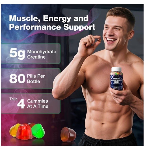 Creatine Monohydrate Gummies 5g for Women & Men – 40 Count BB 4/2027