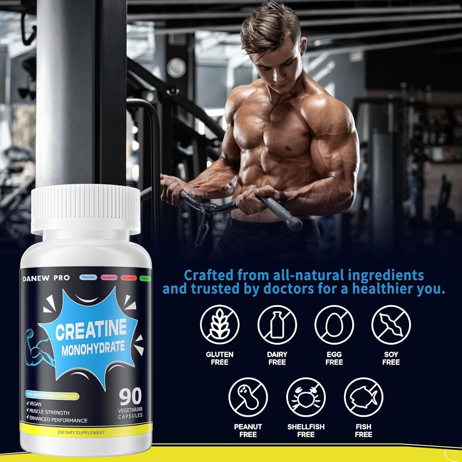 Creatine Monohydrate 2500mg Per Serving, 180 Capsules – Gluten Free, Non-GMO-…