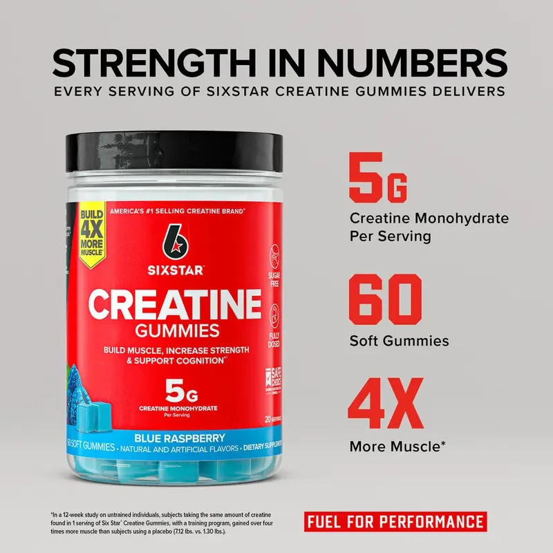Creatine Gummies Blue Raspberry Muscle & Performance Supplement 5g 30 Servings