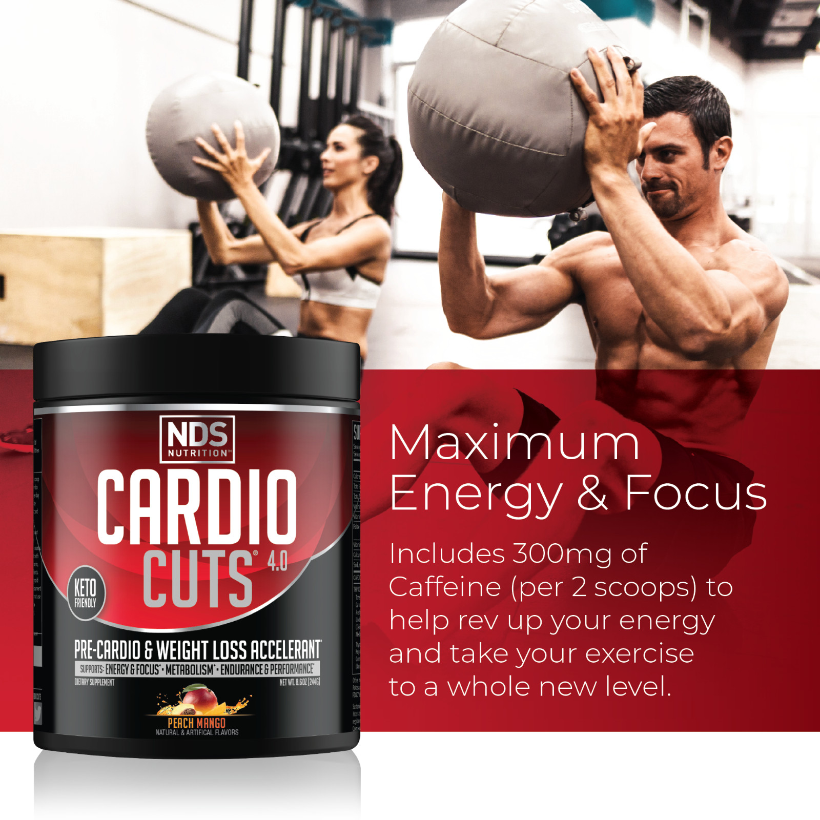 CARDIO CUTS 4.0 – Pre-Cardio / Weight Loss Drink Mix – Peach Mango (40 Servings)