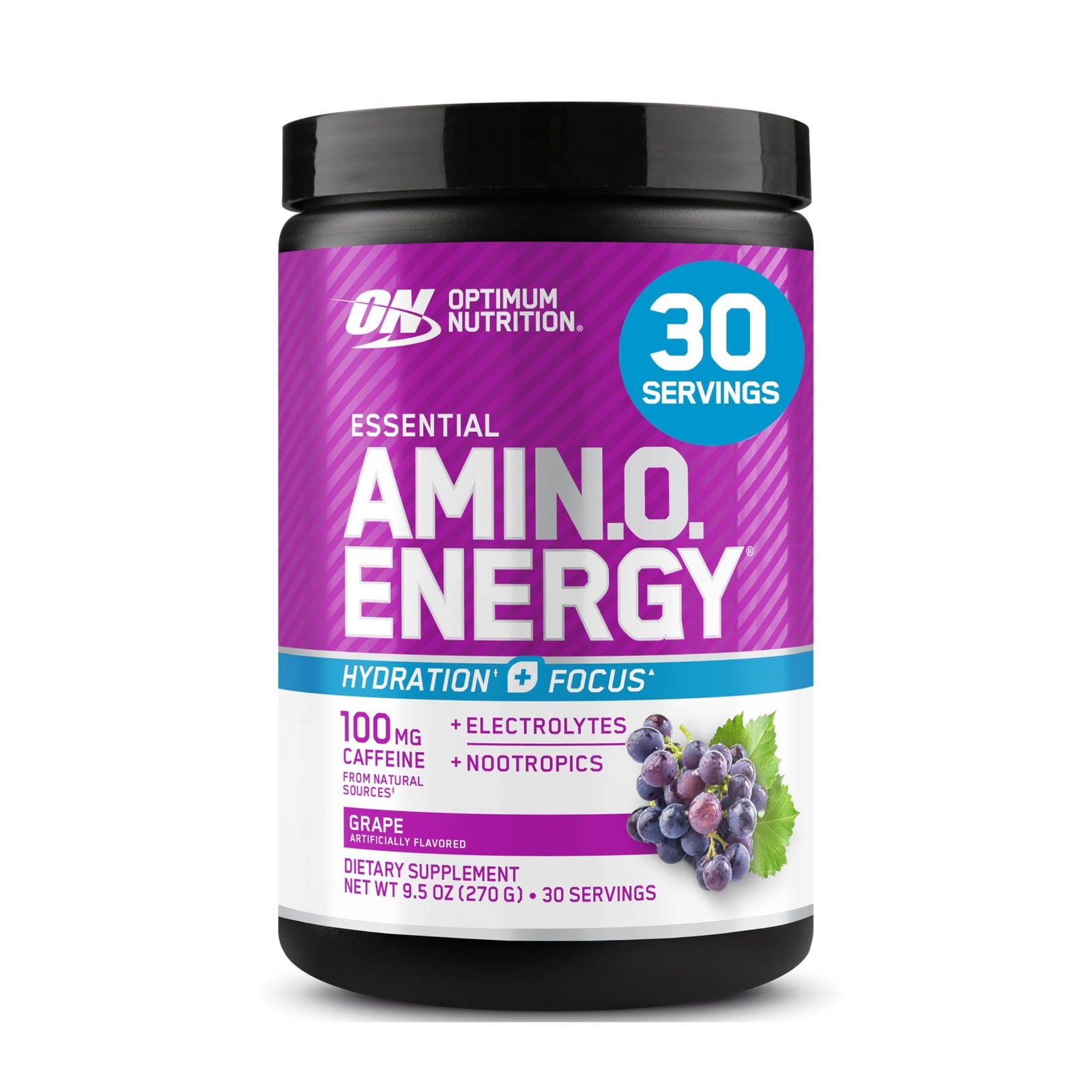 Amino Energy Powder with BCAAs, Electrolytes & Caffeine – Grape Flavor, 30 Servi