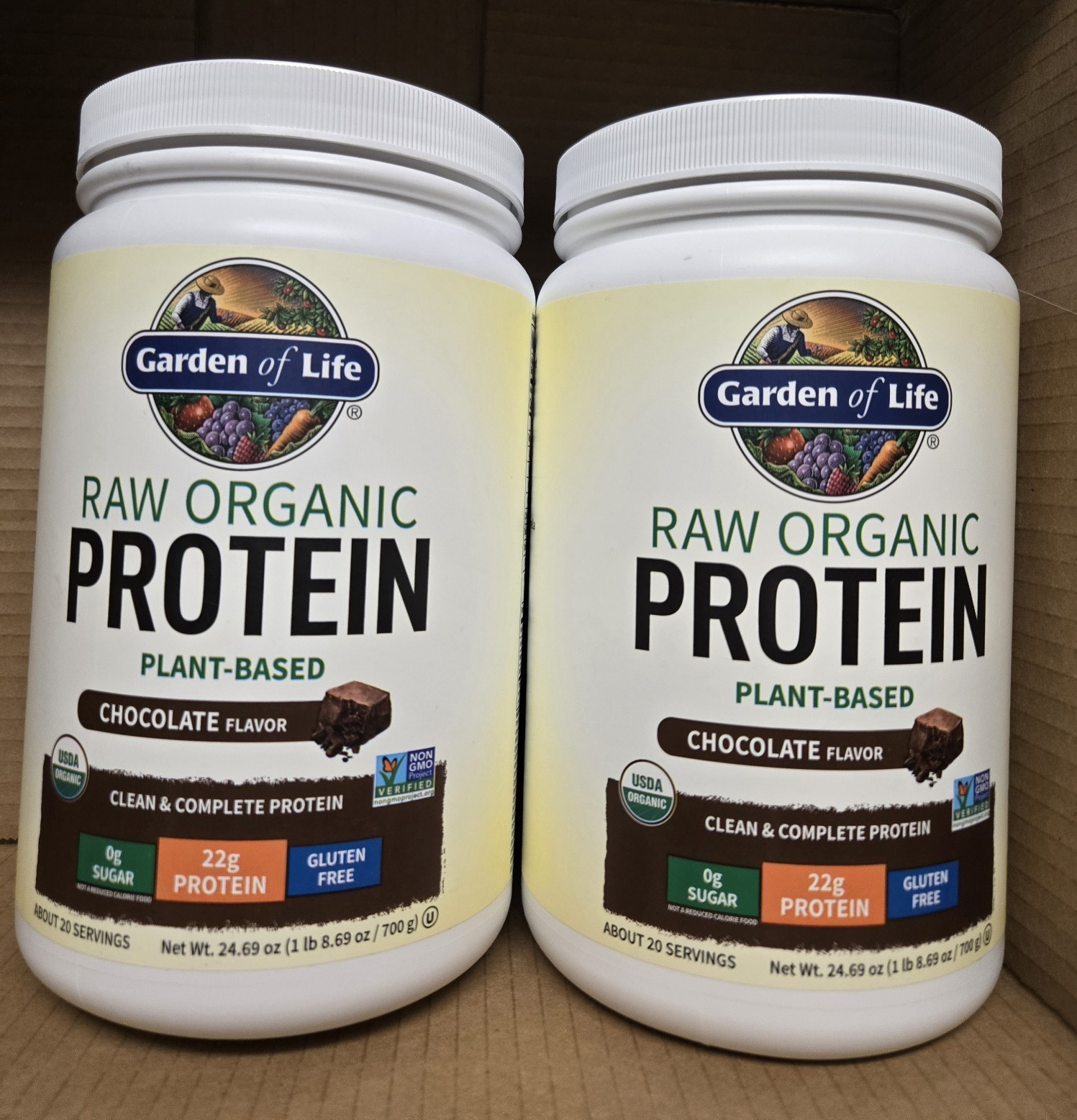2pack Garden of Life Raw Organic Vegan Protein Powder Chocolate 24.69 oz Non-GMO