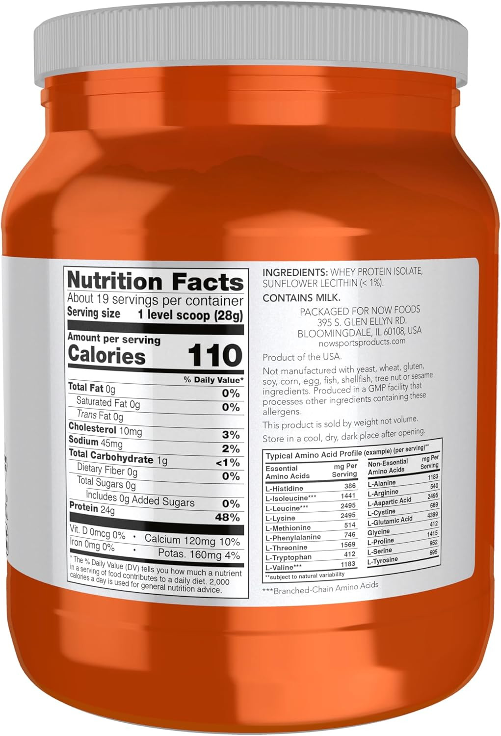 Sports Nutrition, Whey Protein Isolate, 25 G with Bcaas, Unflavored Powder, 1.2-