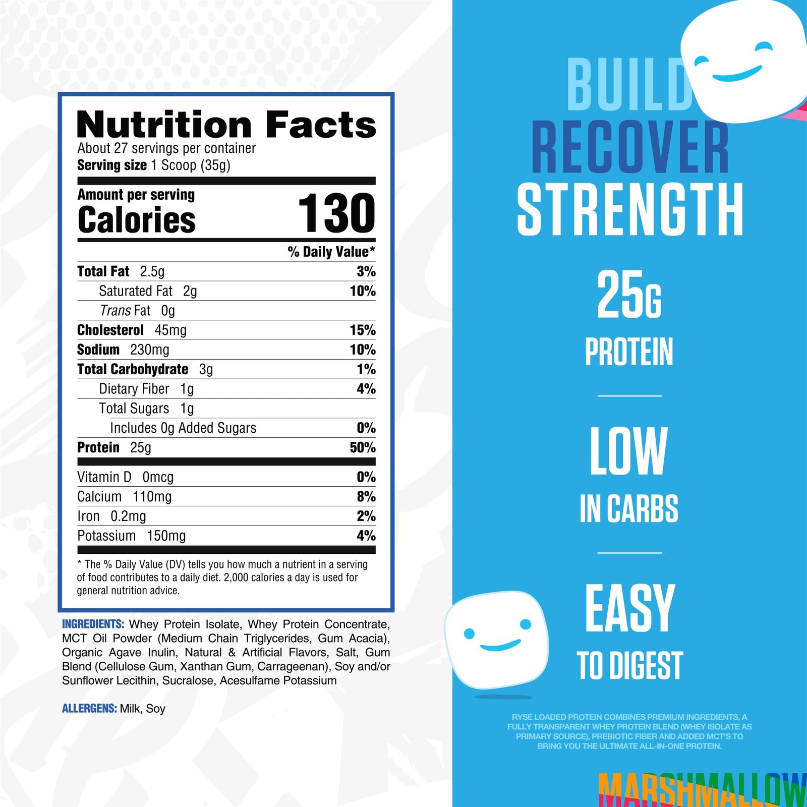 RYSE Loaded Protein Powder – Jet-Puffed Marshmallow – 25g Whey Protein Isolat…