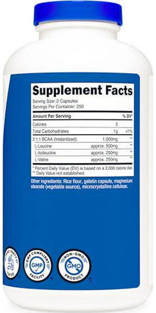 Nutricost BCAA 1000mg, 500 Capsules (250 Serv), 2:1:1 Branched Chain Amino Acids